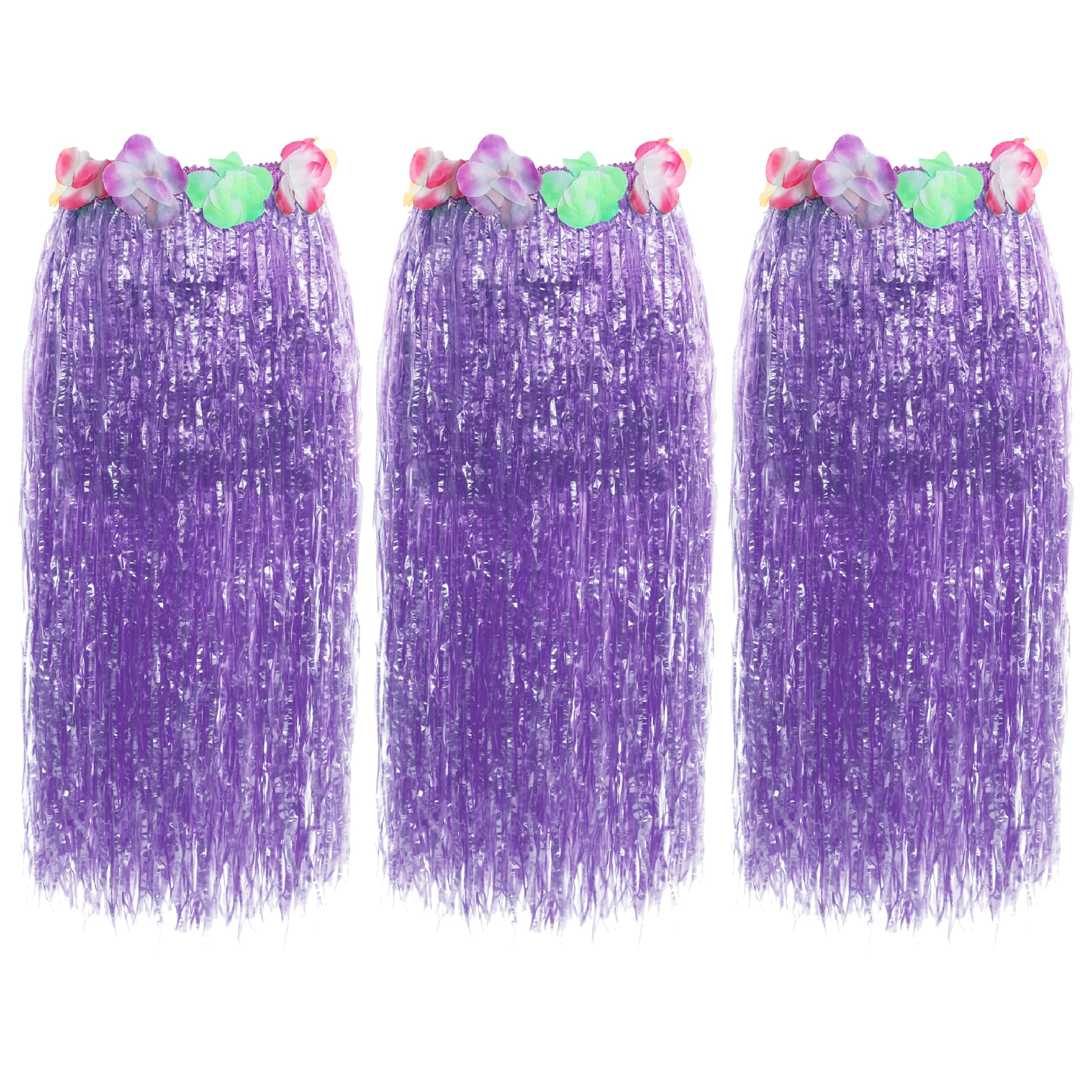 Long Hawaiian Hula Skirt 80cm With Flowers Luau Fancy Dress Beach Party Outfit - Pack of 1 Skirt (Purple Skirt)