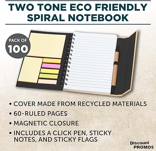 Miniatura 3 de DISCOUNT PROMOS Cuadernos de espiral ecológicos personalizados con bolígrafos, juego de 100, perfectos para regalo del día de la madre, paquete a