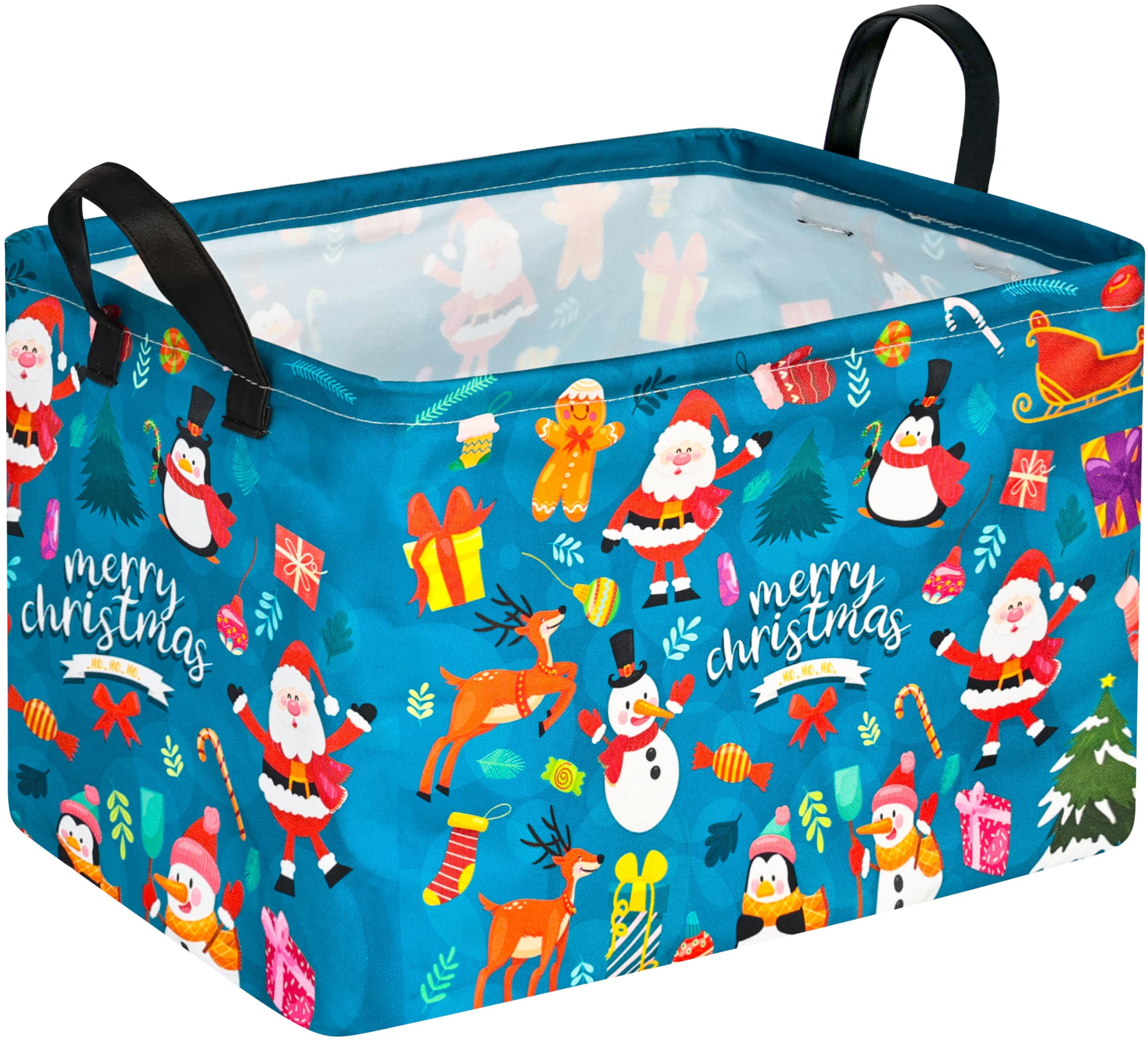 MAIZMZ Christmas Basket for Kids Gingerbread Santa Claus Snowman Storage Baskets Collapsible Nursery Hamper Waterproof Clothes Toy Bin Book Shelf Gift Basket Cube Xmas Party Decor โ image 1