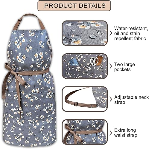 Miniatura 2 de Delantal de cocina impermeable para mujeres y hombres, chef con bolsillos grandes y cuello ajustable