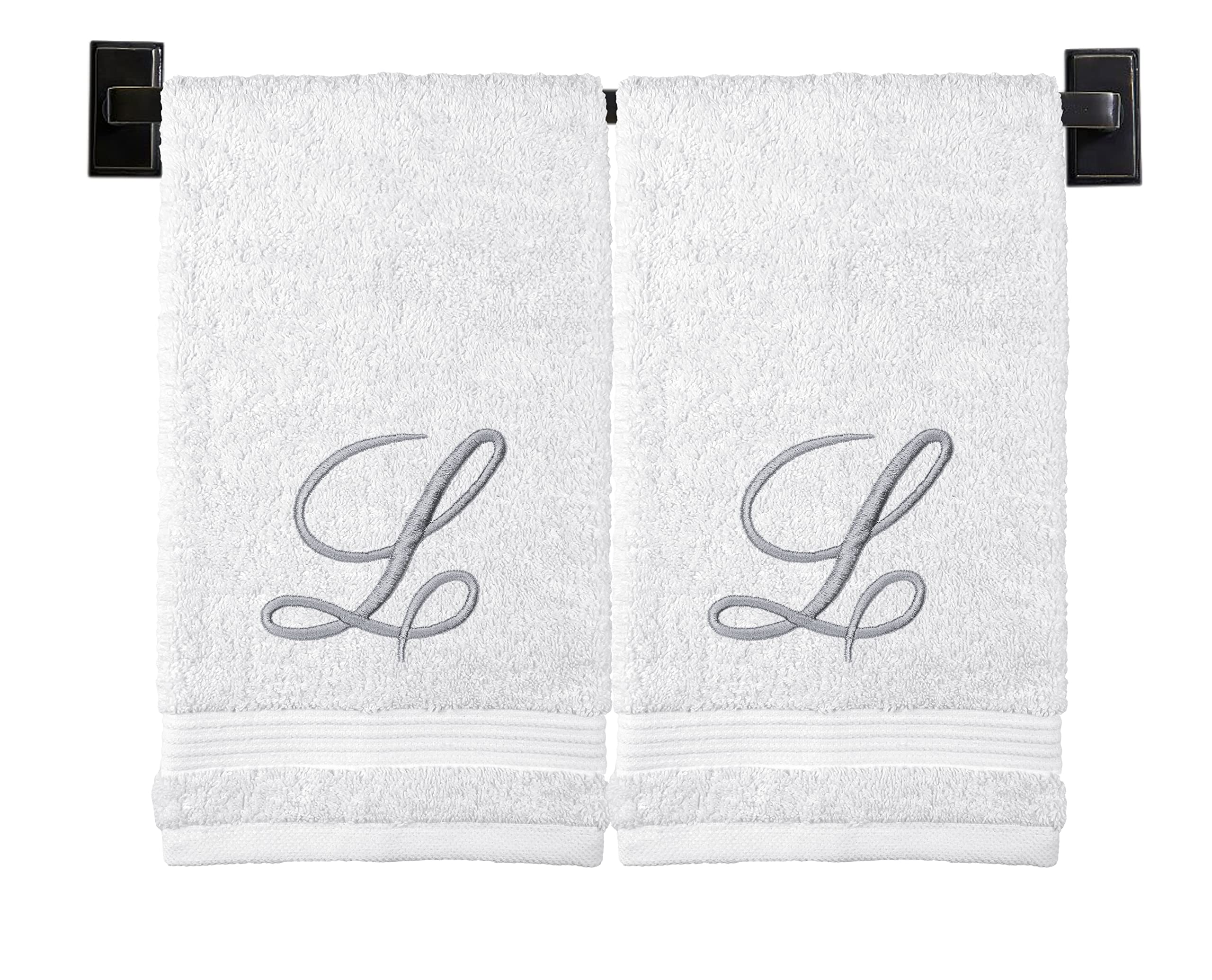 Custom Luxury Towels White Hand Towels for Bathroom - Monogrammed | Luxury Cotton Turkish Towels | Embroidered in USA | Set of 2 | Choose Set Color