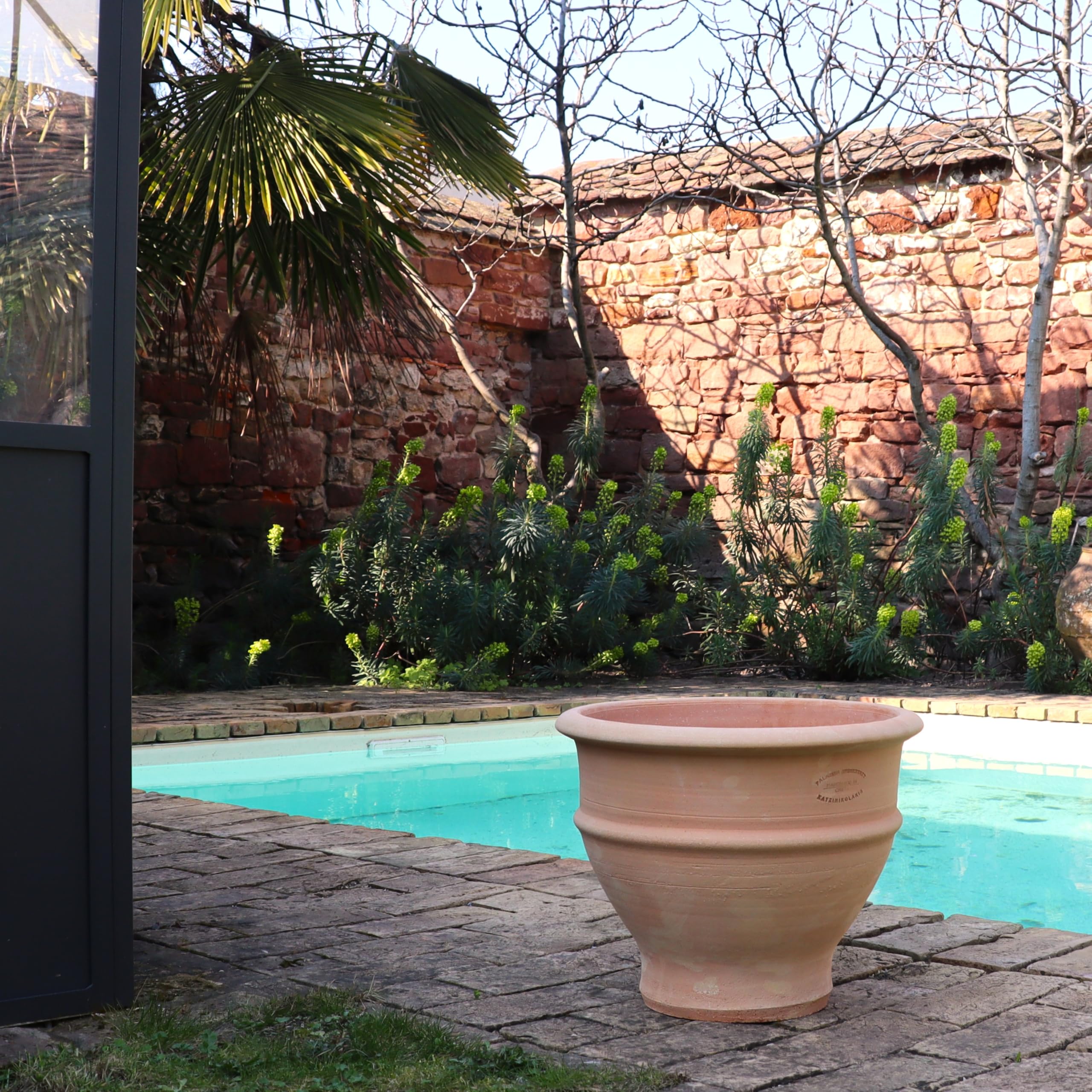 Palatina Werkstatt Vaso per piante in terracotta, 40 cm, resistente all'inverno, per balcone, terrazza e ingresso, realizzato a mano, in terracotta, resistente al gelo
