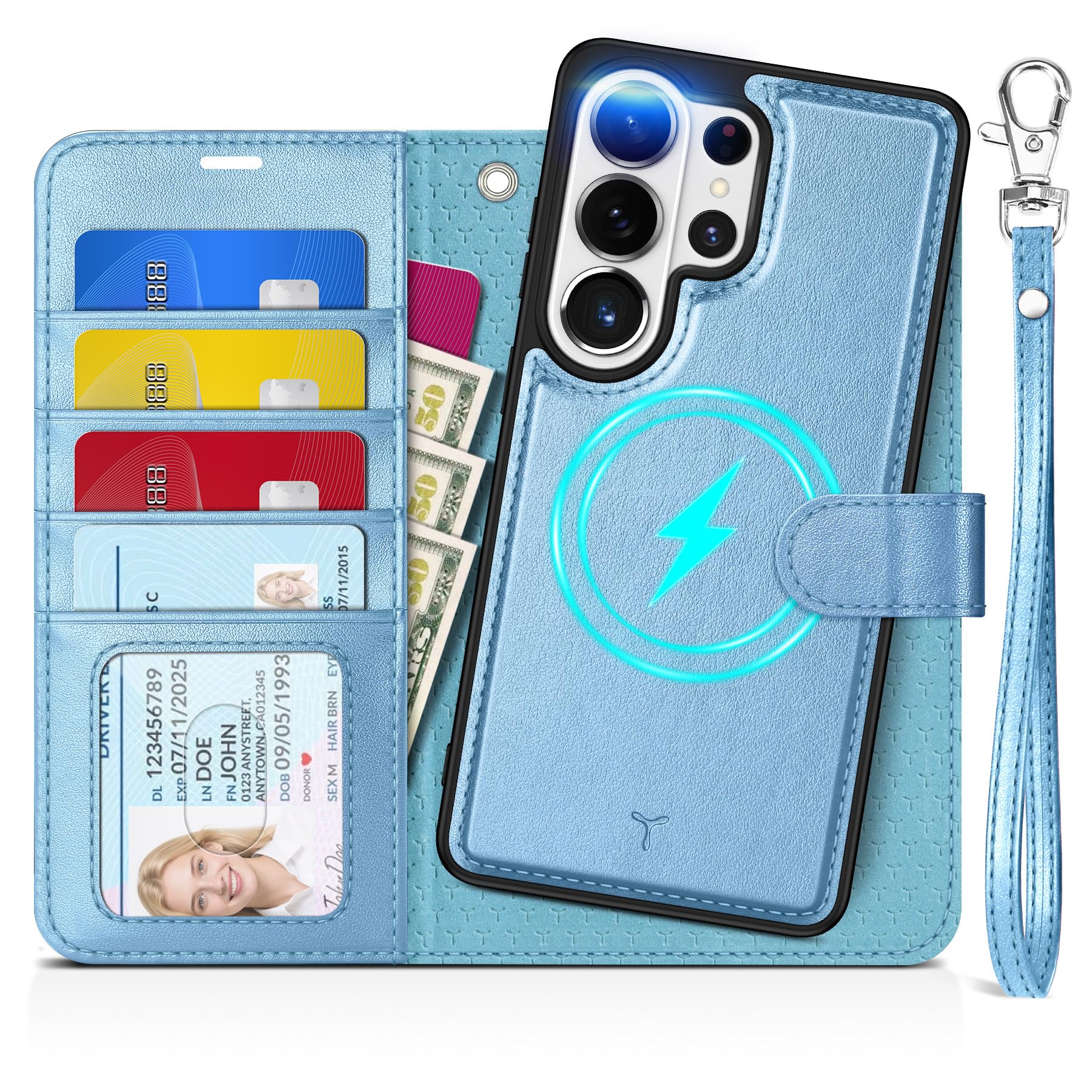 TUCCH Custodia per Galaxy S26 Ultra, 2 in 1 Rimovibile Cinturino Cover Magnetico Blocco RFID Porta Carte Portafoglio Pelle Sintetica TPU Supporto Protezione per S26 Ultra 5G (6,9"), Blu Brillante