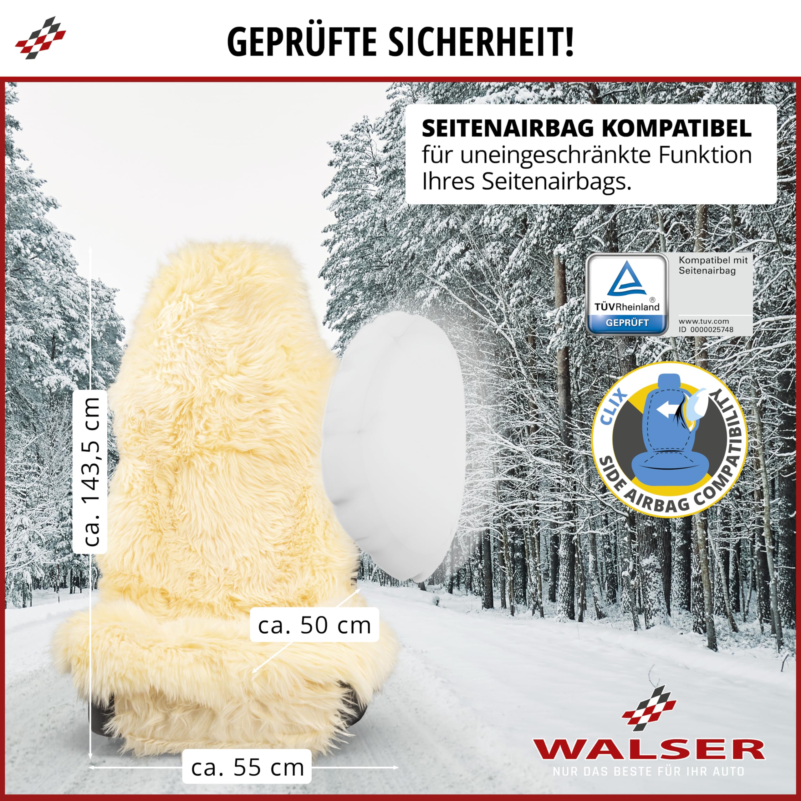 Walser Wysokiej jakości pokrowiec na fotel samochodowy ze skóry jagnięcej Marla, 100% skóra jagnięca o wysokości wełny 5 cm, pokrowiec na siedzenie ze skóry jagnięcej, pokrowce na siedzenia