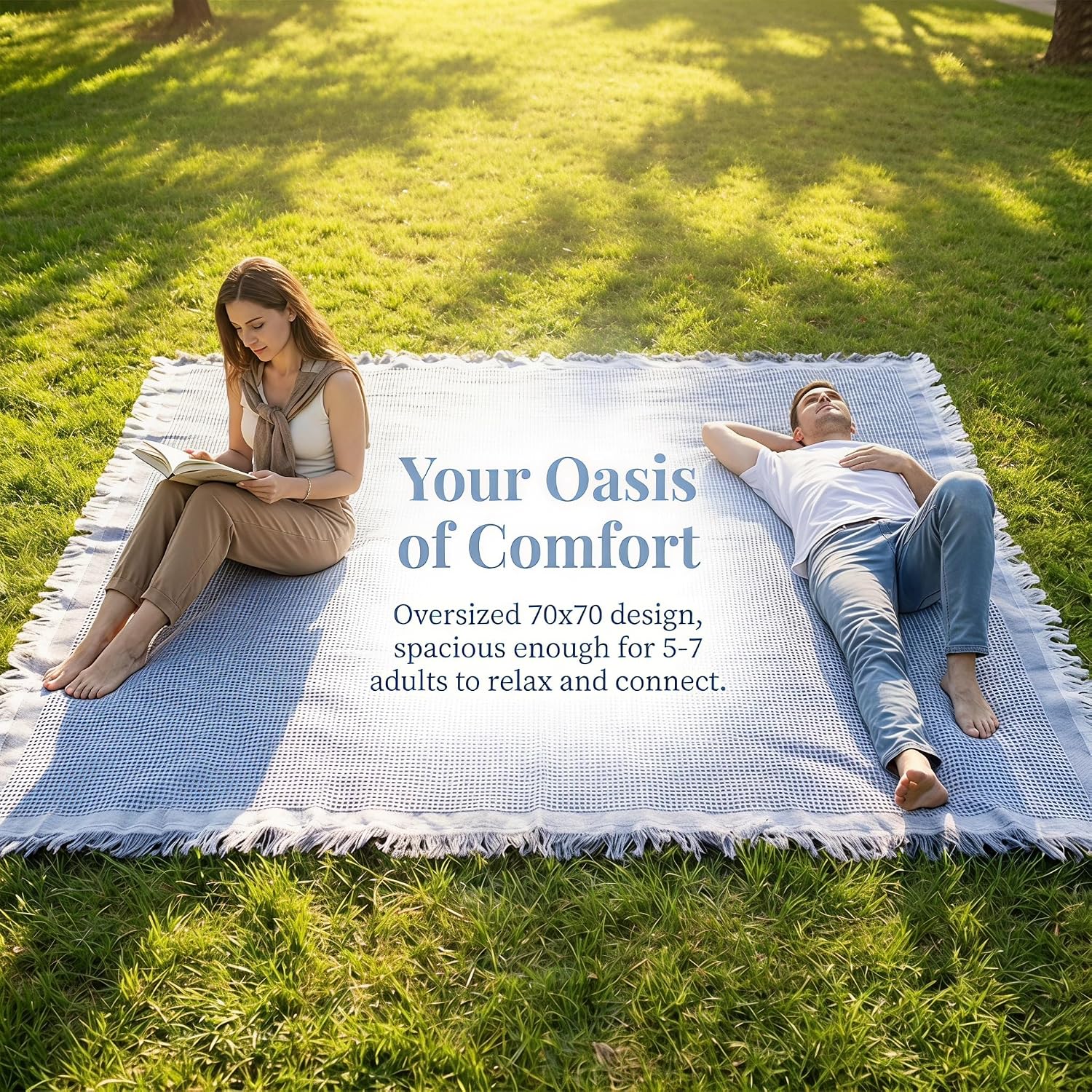 70"x 70" Picnic Blanket Extra Large,Layer Outdoor Blanket for 5 to 7 Adults,Camping Grass Lawn Park Accessories Cute Couple Gifts Ideas Wedding Registry for Park, Beach (Gray)