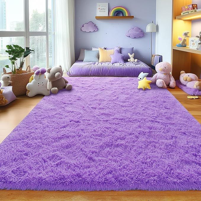 Purple Area Rugs for Girls Bedroom Living Room, 4x6 Fluffy Fuzzy Shaggy Carpet for Kids Playroom Nursery, Thick Soft Plush Mat for Kids Baby Boys Teen Dorm Home Decor Aesthetic