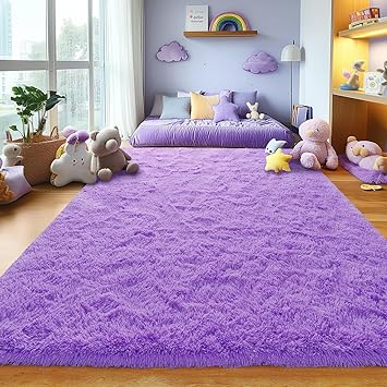 Purple Area Rugs for Girls Bedroom Living Room, 4x6 Fluffy Fuzzy Shaggy Carpet for Kids Playroom Nursery, Thick Soft Plush Mat for Kids Baby Boys Teen Dorm Home Decor Aesthetic