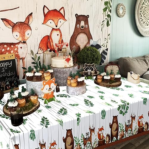 Miniatura 4 de TREWAVE Mantel plástico de animales del bosque, criaturas salvajes del bosque, fundas para mesa de baby shower, decoración de mesa de cumpleaños,