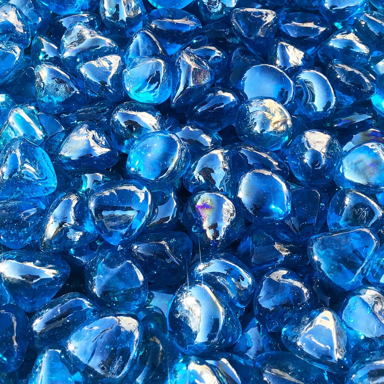 Reflective Fire Pit Glass Diamonds - Fire Glass for Fire Pit - 1" Firepit Glass Rock - Glass Stones - Fire Pit Glass Rocks - Gas & Propane Fire Pit & Fireplace Glass (50 Pound, Sapphire Blue)
