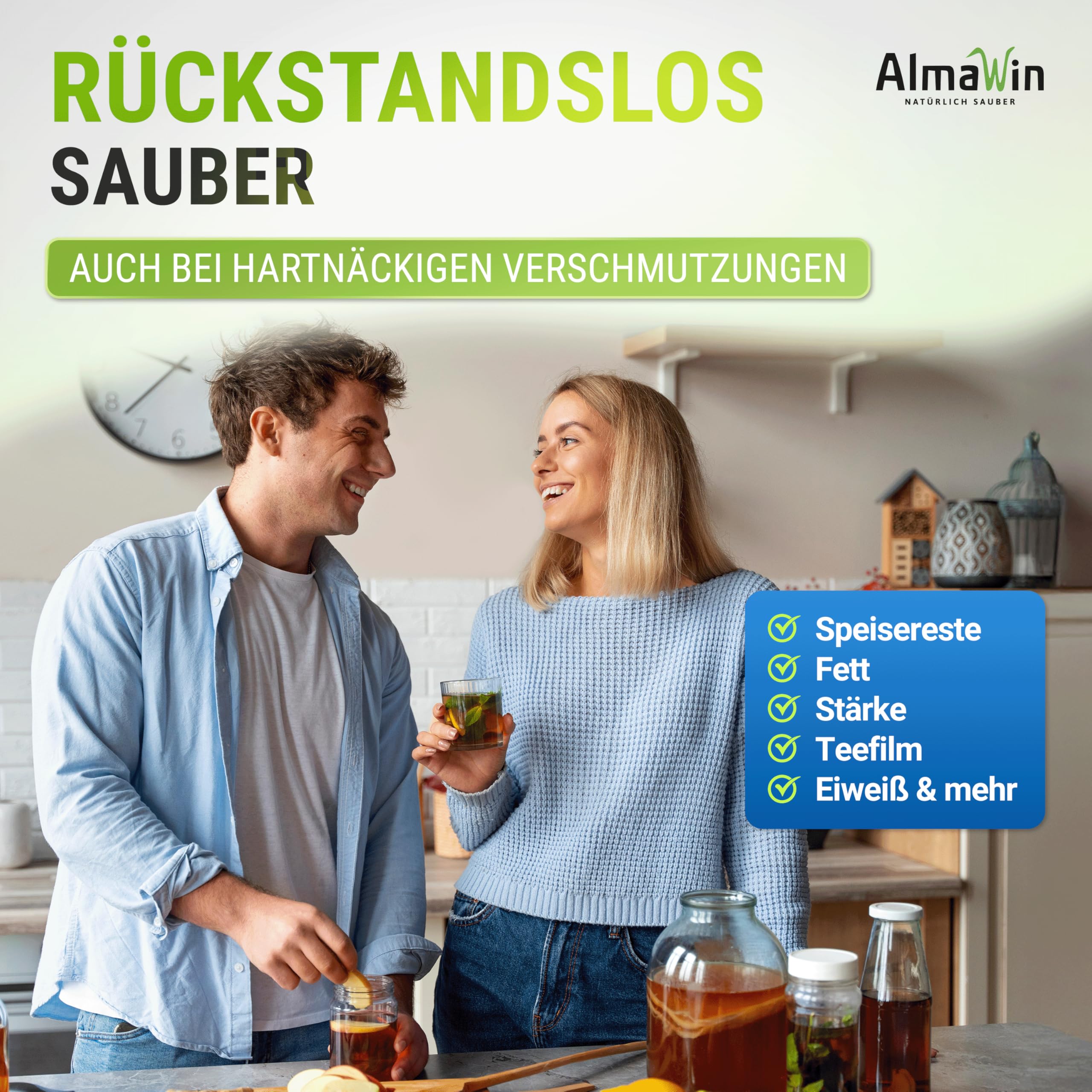 AlmaWin® Spülmaschinen Pulver mit Powerformel für strahlend sauberes Geschirr [4x 2,8kg - 448 Anwendungen] - Kraftvolles Geschirrspülmittel Pulver - Ohne Phosphate, Öko & VEGAN, Dishwasher Powder