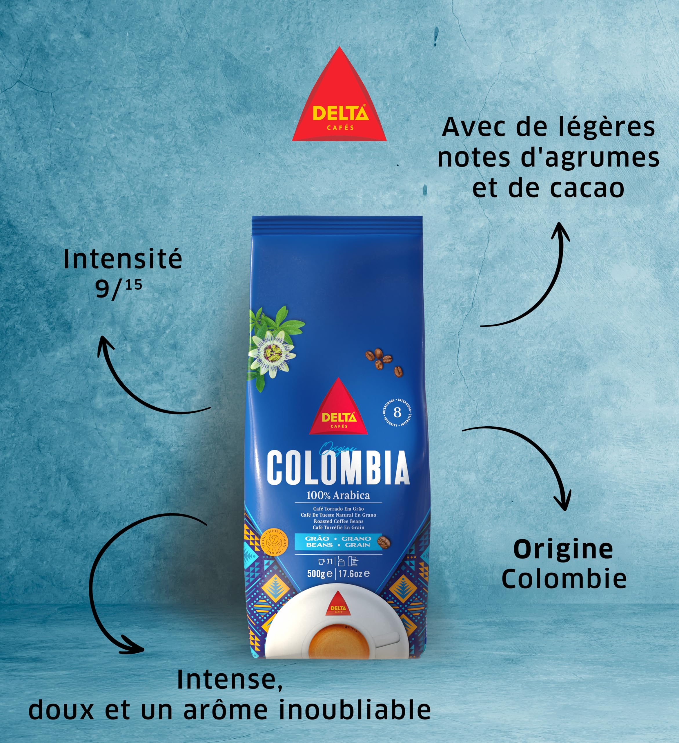 Delta Cafés Origen Colombia - Café en Grano - Notas Suaves y Aterciopeladas con Leves Matices Cítricos - 500 g