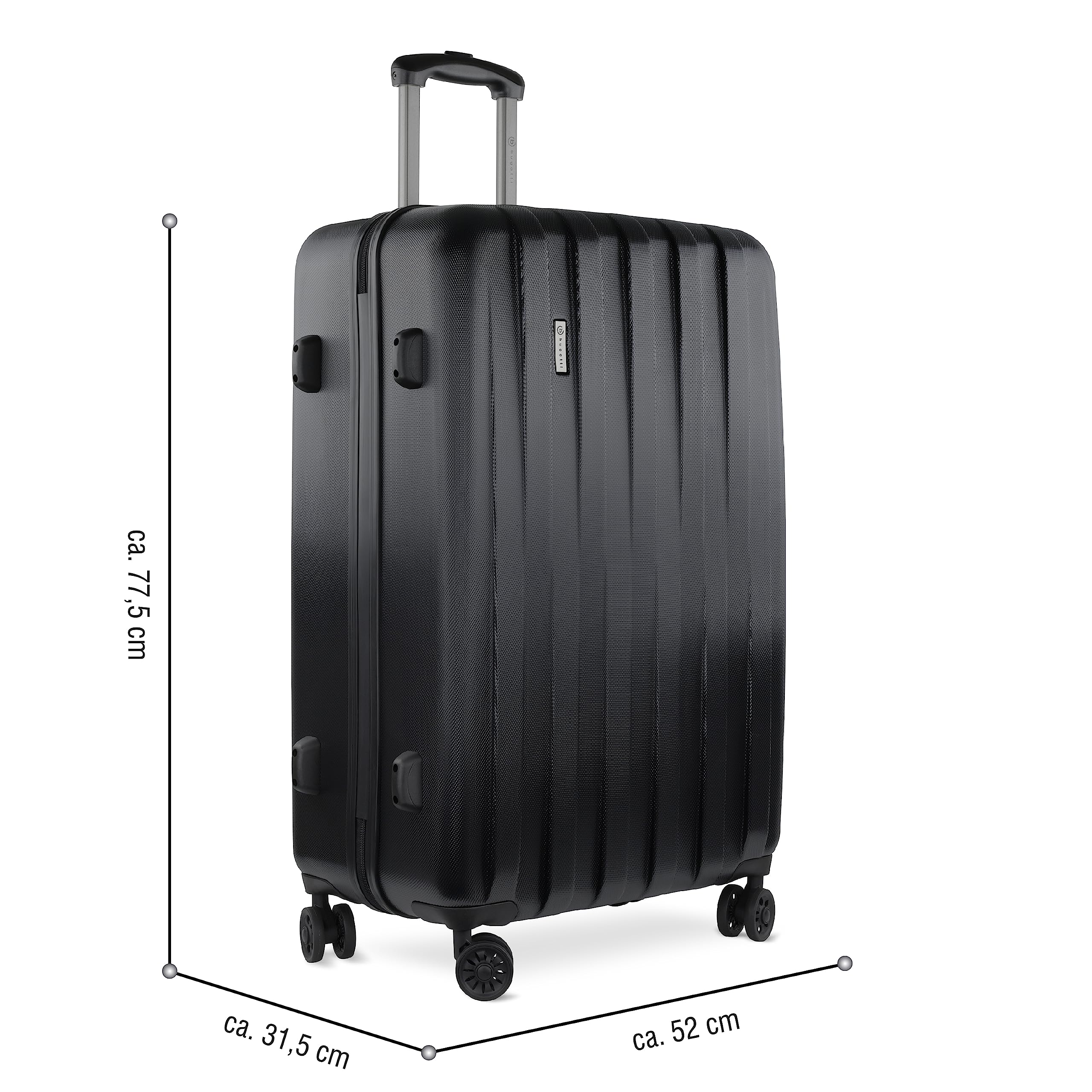 bugatti Lima twarda walizka L – 77,5 x 52 x 31,5 cm – 91,7 l – 4 kółka z zamkiem TSA – Czarna