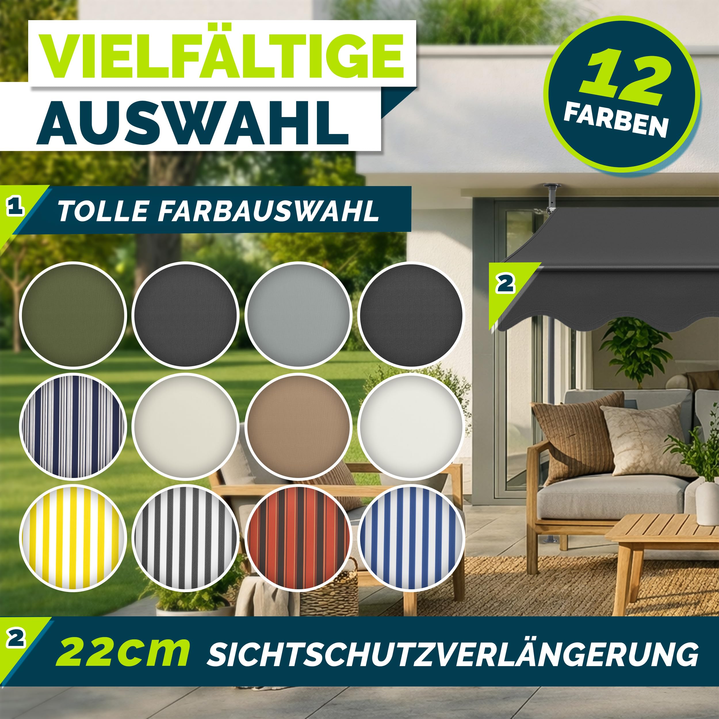 tillvex Klemmmarkise mit Handkurbel Balkon | Balkonmarkise ohne Bohren | Markise UV-beständig & h... Ansicht 7
