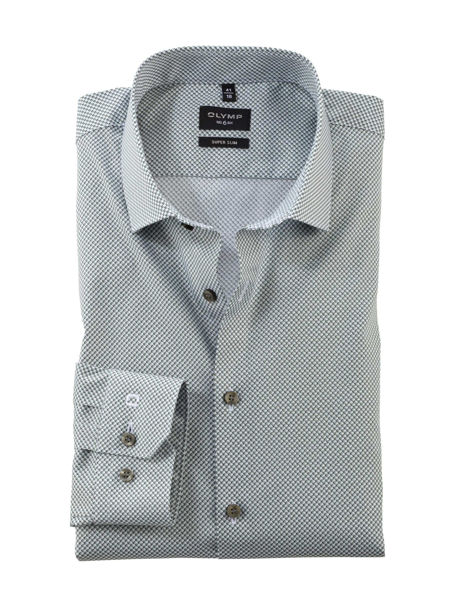 OLYMP Men's Long-Sleeved Shirt, No. Six, Rotation Print on Plain, No 6 six, 22 Modern Kent, putty 75, 15.5