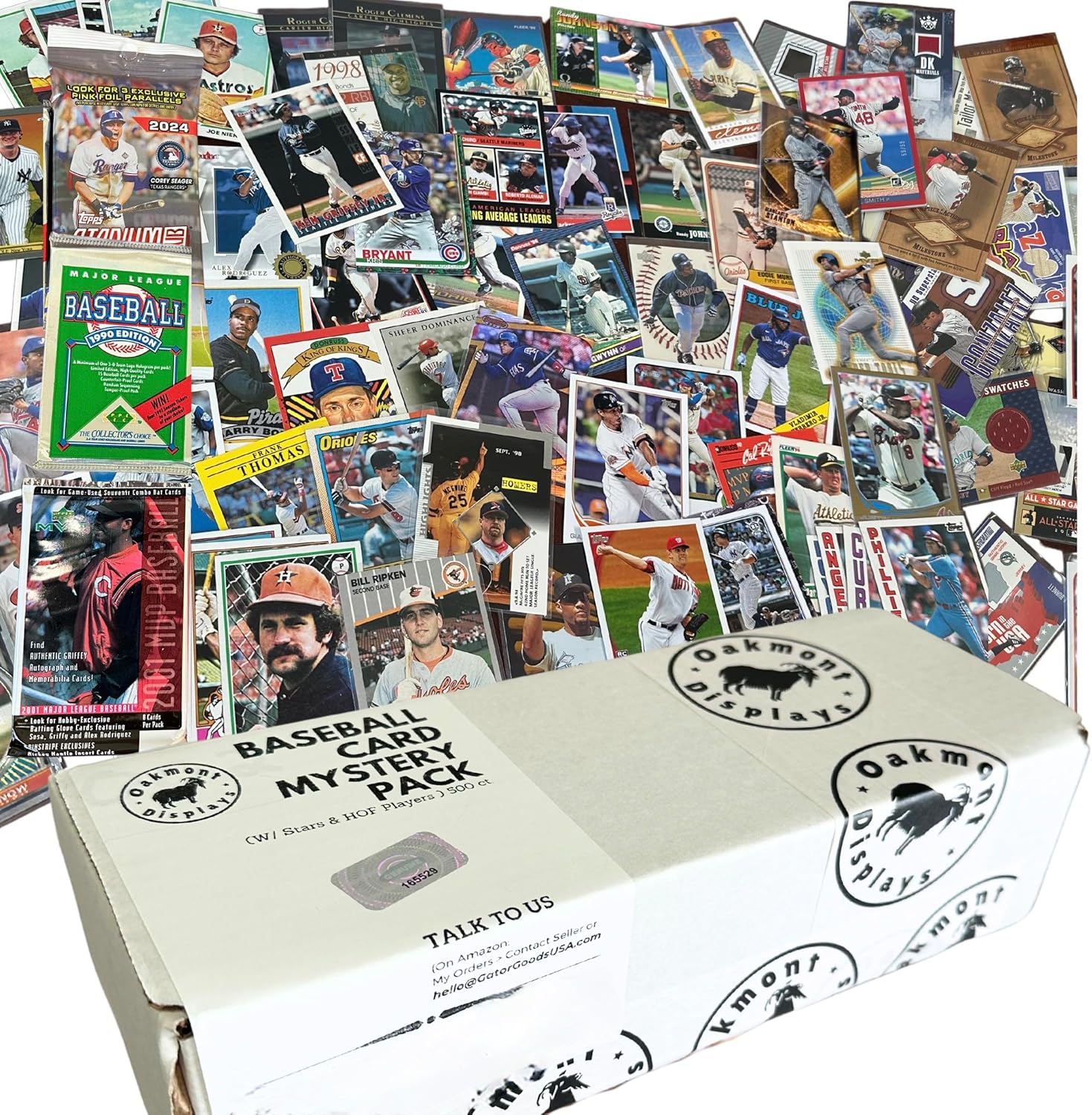 Baseball Card Mystery Box - 500 Cards Plus Sealed Pack | Loaded with Superstars and Hall of Famers - One Game Used Per Box | Autographs Inserted | 1970s to Present - Collection Starter Set