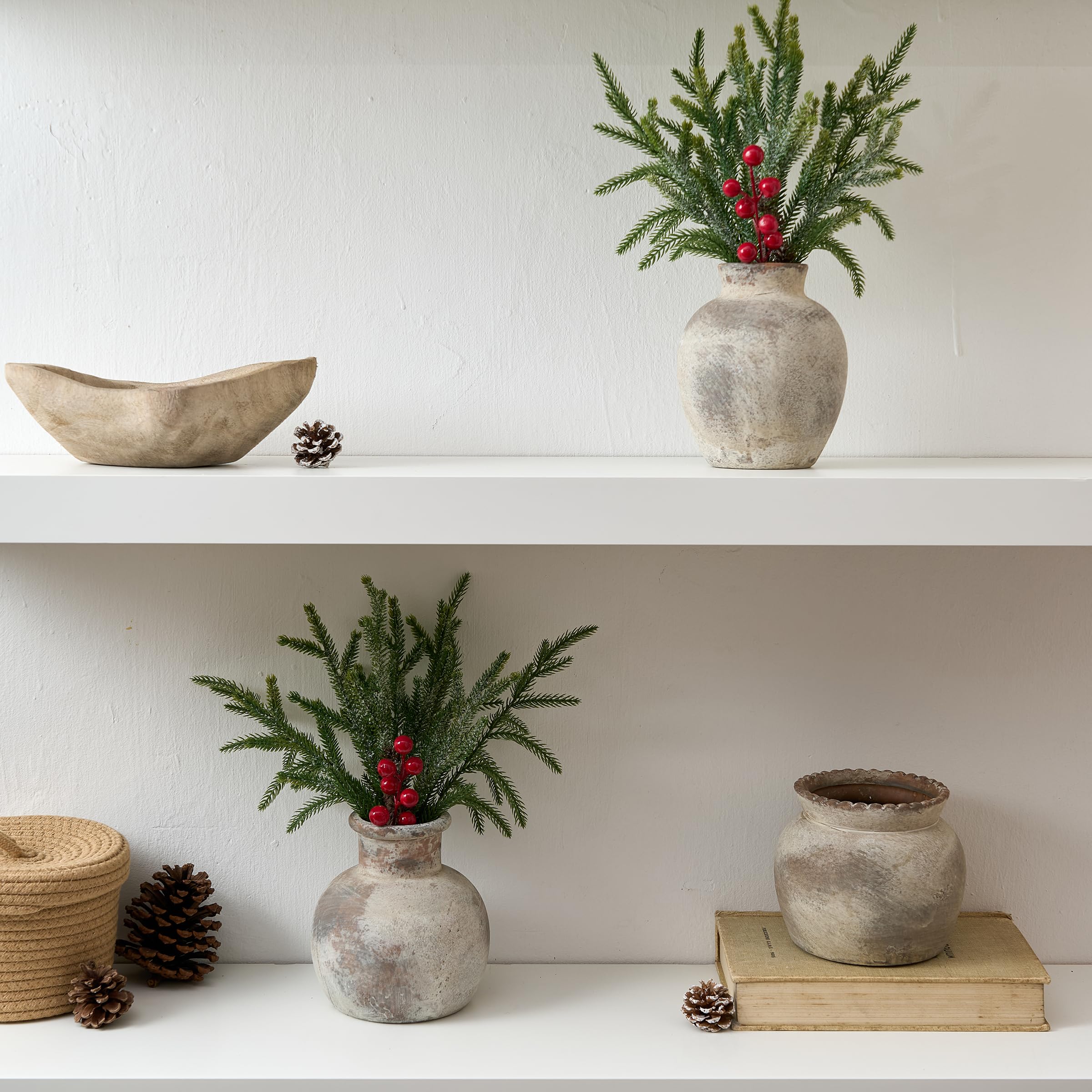 SIDUCAL Ceramiczny Dekoracyjny Wazon Na Kwiaty, 15 cm, Rustykalny Wiejski, Boho Do Dekoracji Domu, Biały Z Terakoty Na Stół, Do Salonu, Łazienki, Półki, Dekoracji Kominka