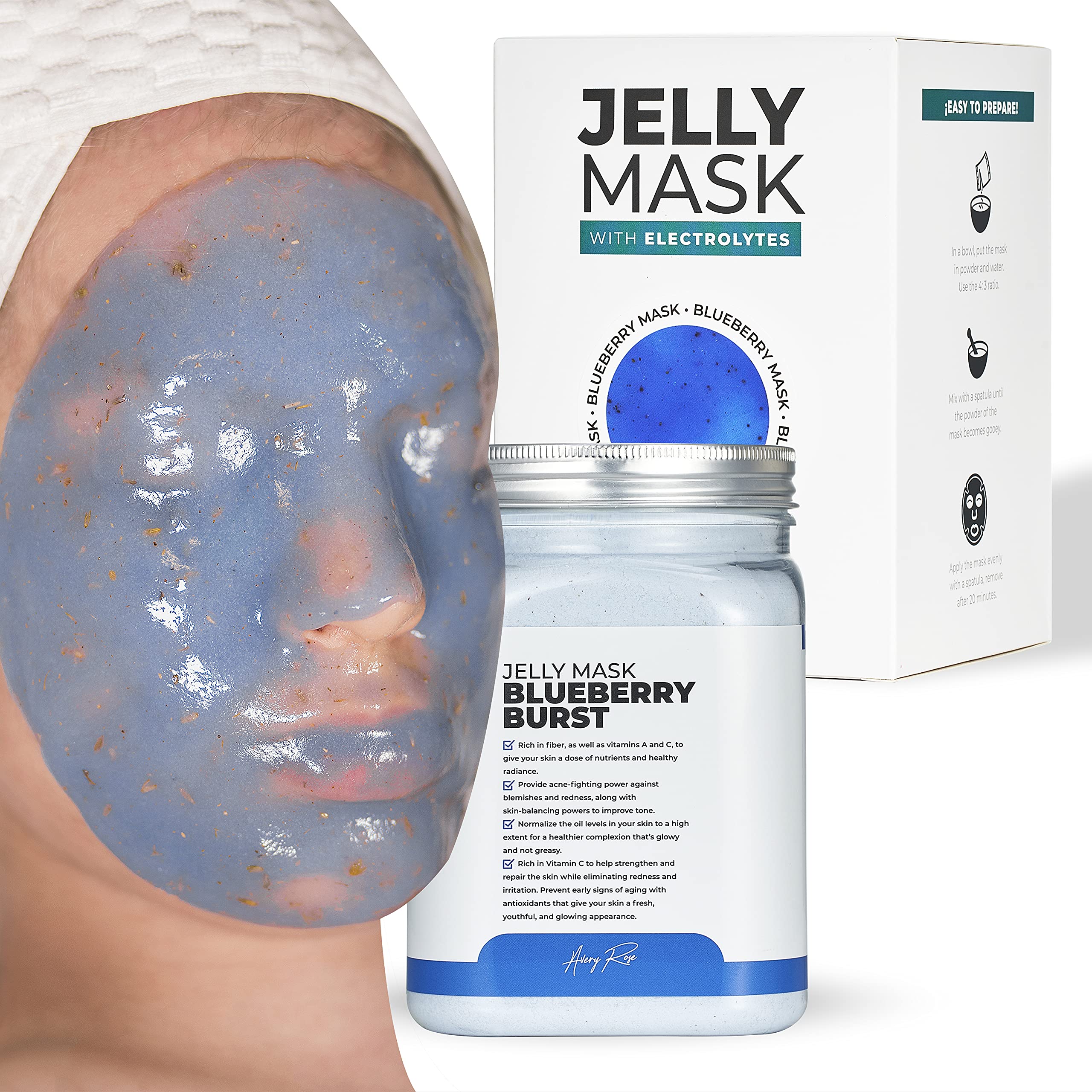 BRÜUNJelly Mask Jar Blueberry Burst Peel-Off Face Care Rubber Mask - A 23 fl oz Skin Care Moisturizing Gel Mask Jar Spa Set for Men, Women and Adults on Formal Gatherings and Events