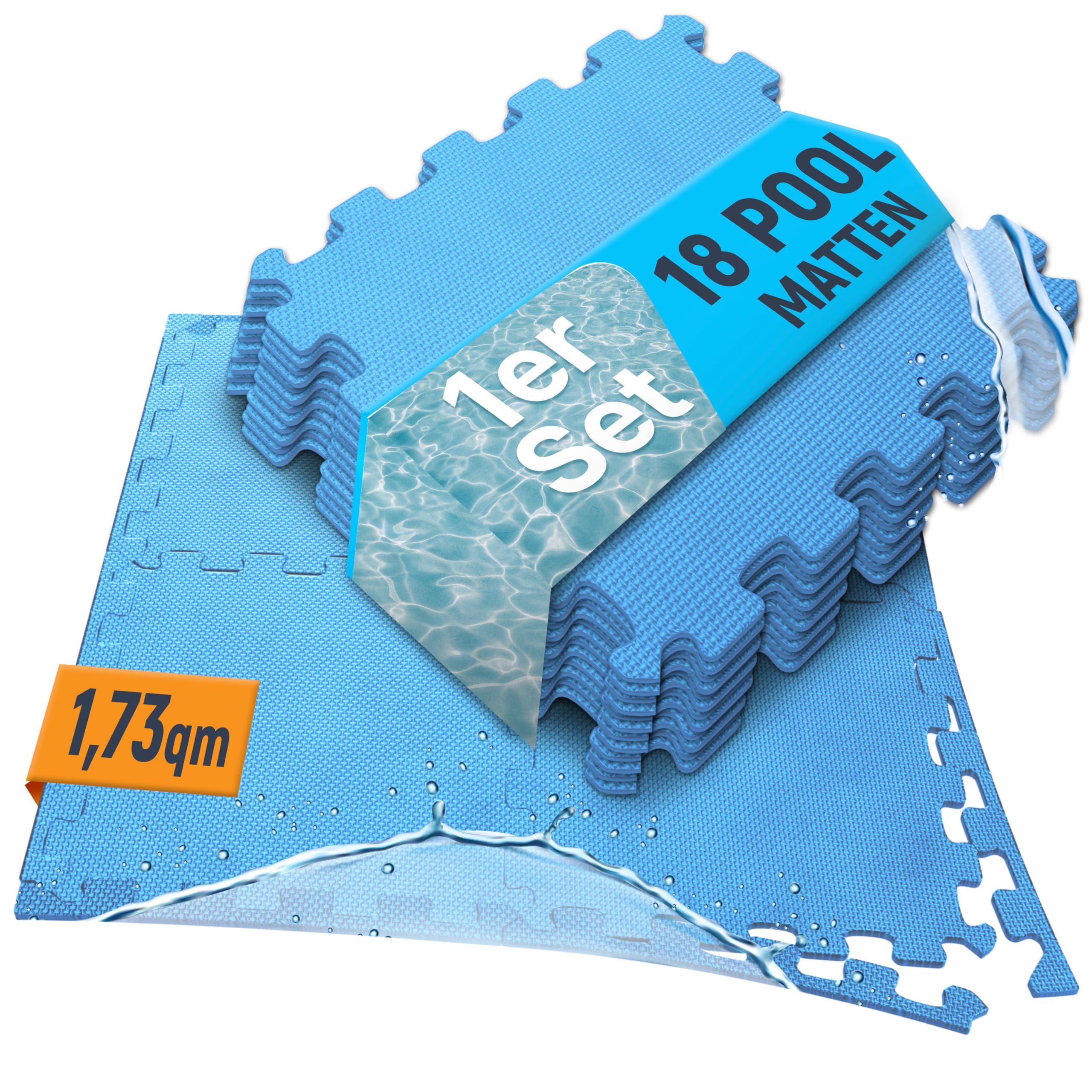 NEOLYMP 18 Stück Pool Unterlage Outdoor zuschneidbar - Whirlpool Unterlegmatte rutschfest und langlebig - Poolmatten Schutzboden - Bodenschutzmatte Pool für Planschbecken (Azur | 18 Matten | 1,7 M²)