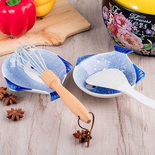 Miniatura 4 de HPYNPES Paquete de 2 cucharas de cerámica para la parte superior de la estufa, soporte para cuchara para encimera de cocina, soporte de cuchara de