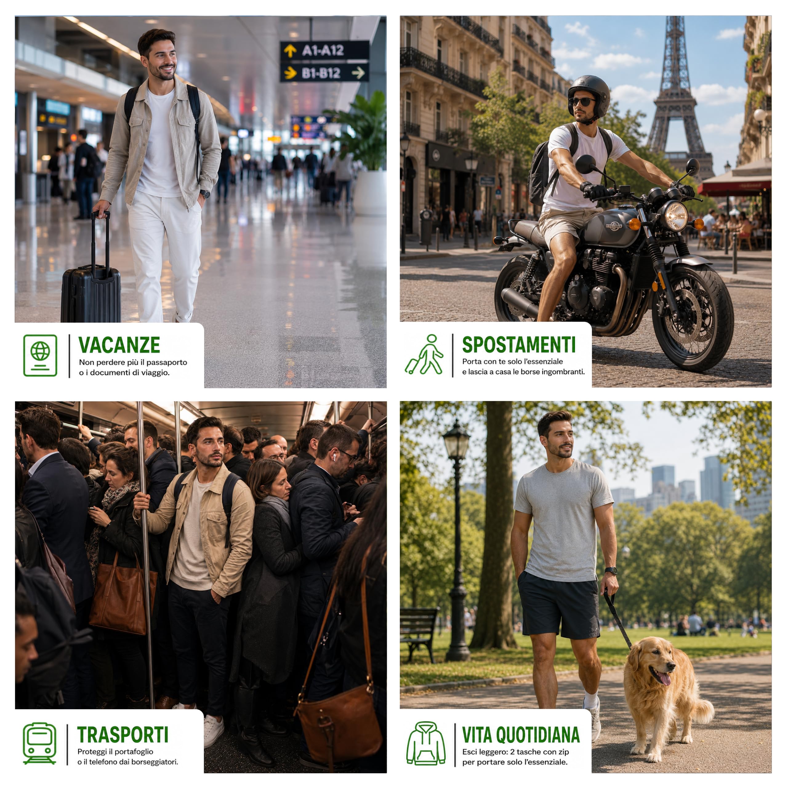 GEARZ - Pack 4 Boxer antifurto Uomo, Boxer Tasca Zip Sicurezza con Tasche nascoste, Intimo Viaggio Sport Cotone Nero Resistente