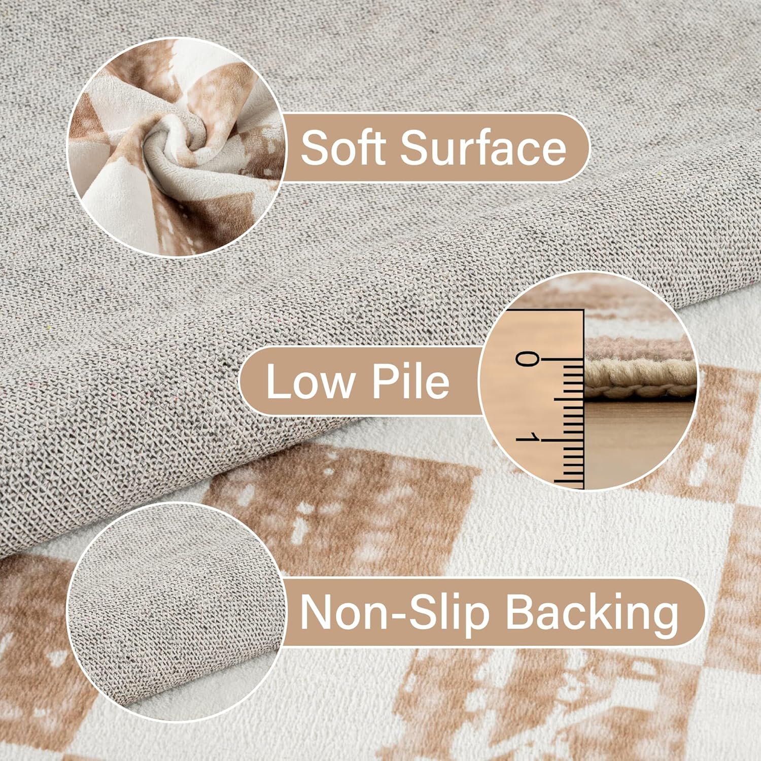 CocoHouse 5x7 Plaid Rug Beige - Checkered Rug with Non Slip Backing, Modern Rugs for Living Room Low Pile, Washable Area Rugs for Bedroom, Dining Room, Nursery - Image 4