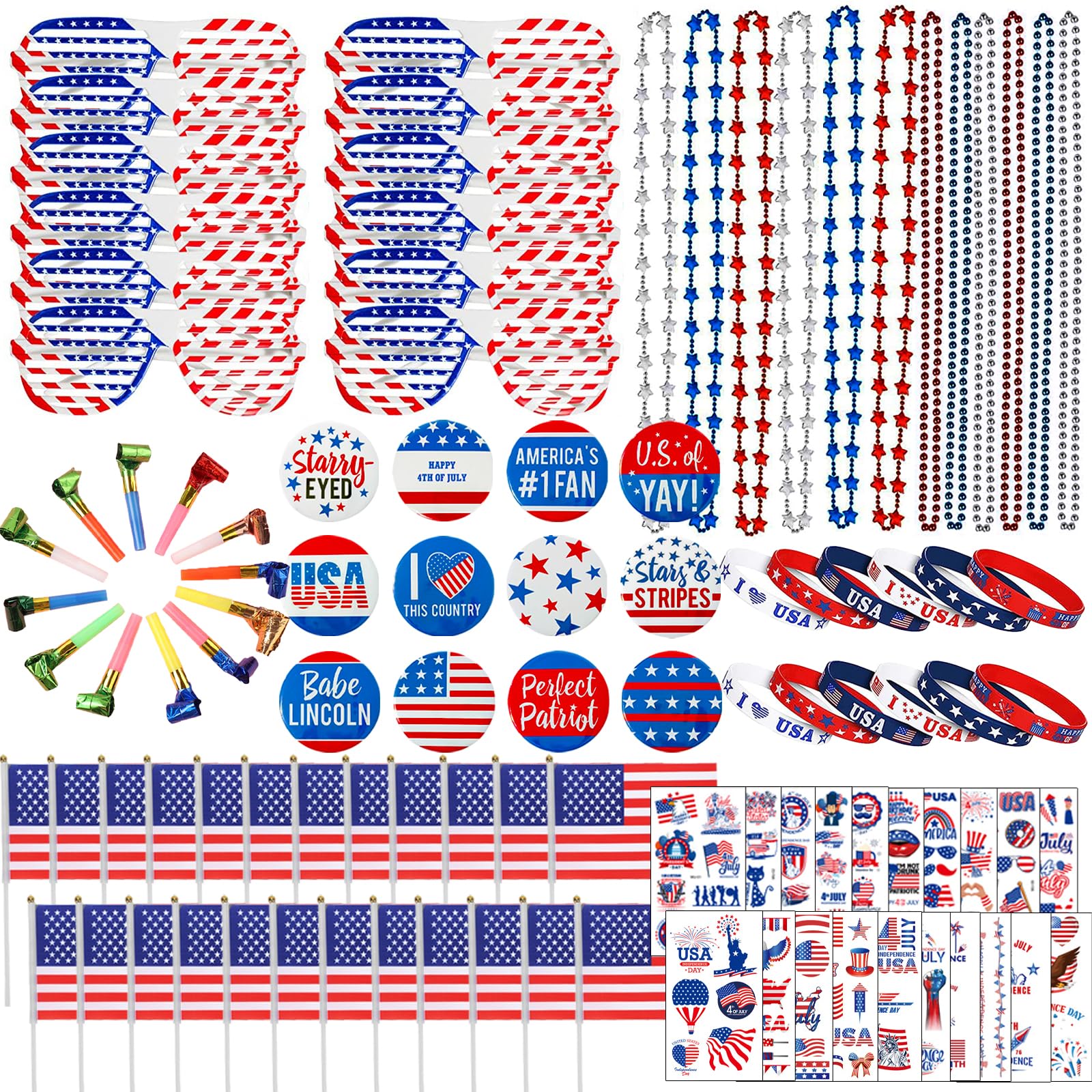 GOAUS 4th of July Party Favors 235 PCS, Fourth of July Patriotic Party Supplies, Independence Day Accessories for Kids Adults Men Women Family
