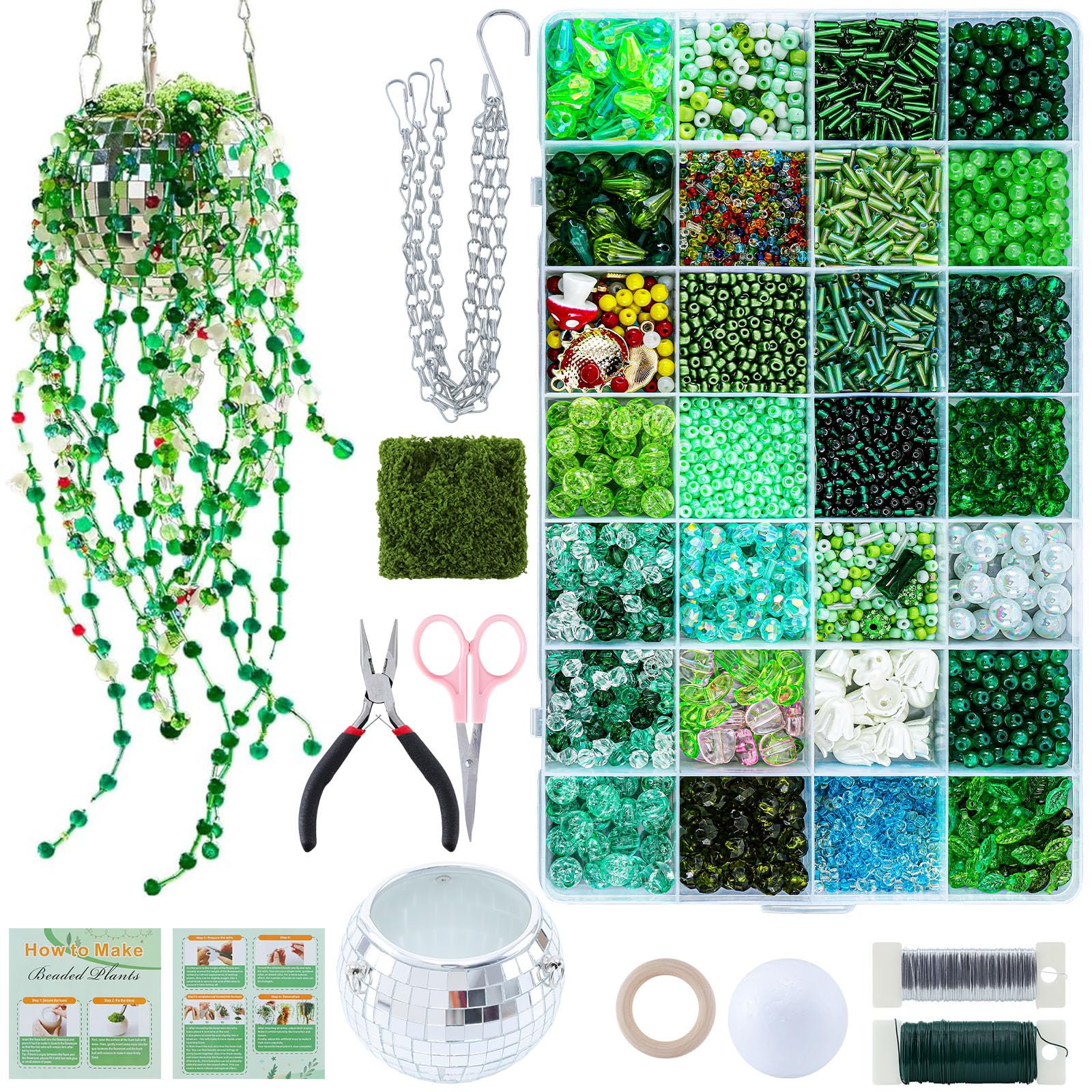 Plantes éternelles en perles de verre vert pour décoration sans entretien