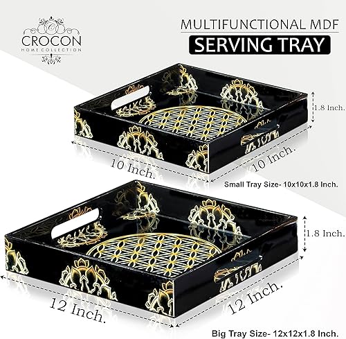 Miniatura 3 de Bandejas cuadradas de madera para servir con asas, platos de decoración de granja para mesa de café, encimera de cocina y otomana, juego de 2