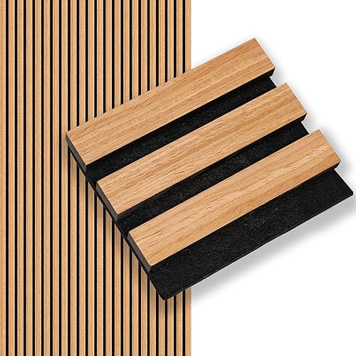 Miniatura 9 de Smartstandard Paquete de 4 paneles de pared de listones de madera de 106 x 12.6 pulgadas, paneles de pared de madera insonorizados, paneles de