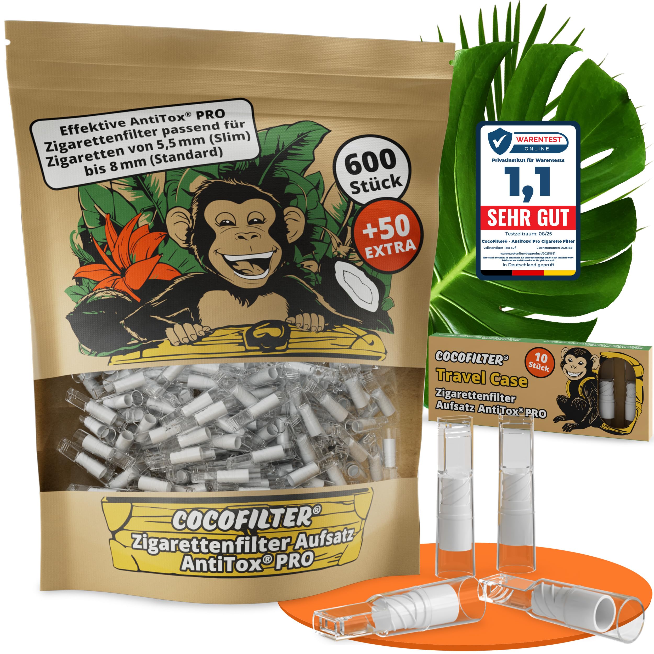 Zigarettenfilter Aufsatz AntiTox PRO [600+50 Anti Teer Filter] | wiederverwendbare Teerfilter für Zigaretten von 5,5-8mm m, extra effektive Mikroporen-Zigarettenspitzen inkl. Travel Case