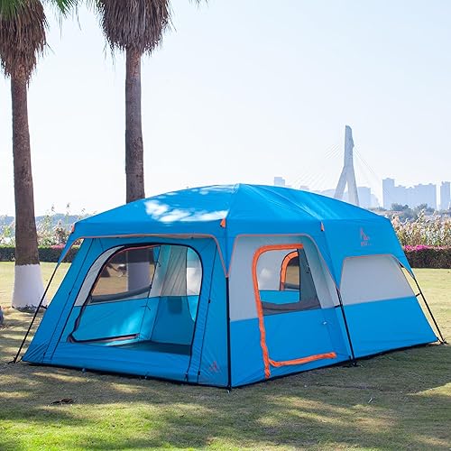 Miniatura 5 de Tienda KTT extra grande para 12 personas (estilo B), tiendas de campaña familiares, 2 habitaciones, pared recta, 3 puertas y 3 ventanas con malla,