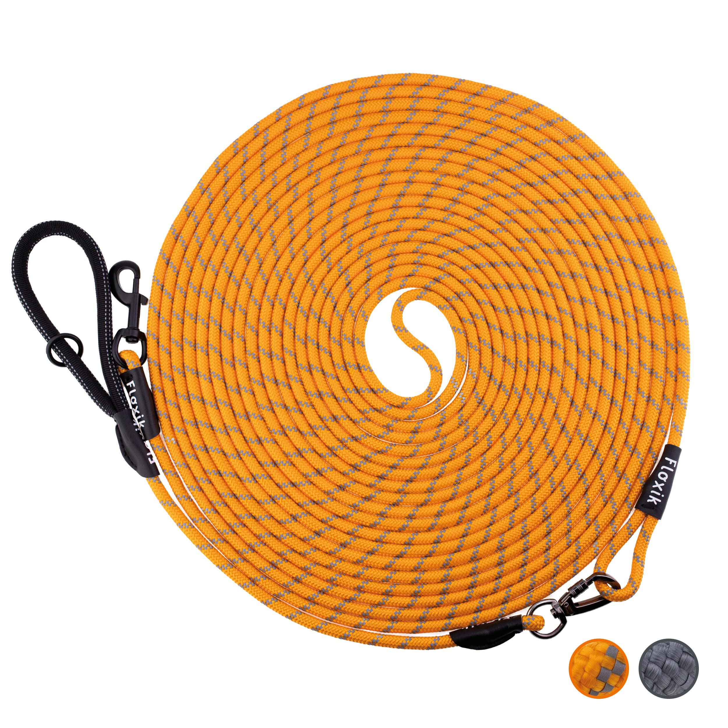 Floxik Correa de arrastre para perros | 5 m, 10 m, 15 m, 20 m naranja, correa reflectante con correa de mano extraíble, también ideal como correa de entrenamiento para cachorros