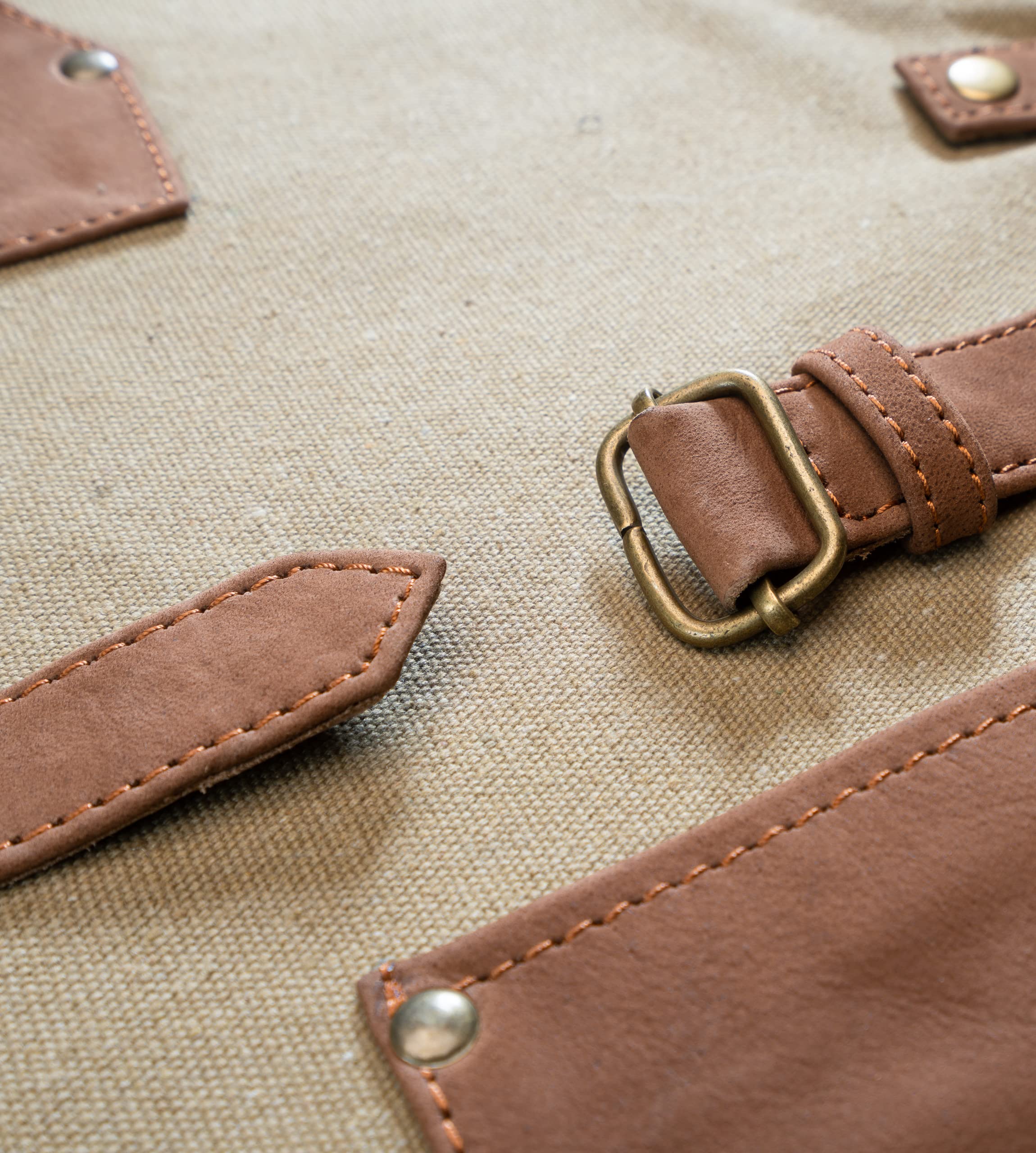 Hayden Tablier de cuisine, en toile de qualité supérieure et cuir véritable, réglable, avec sangle en cuir, pour cuisine, barbecue et barista, Toile beige, taille unique