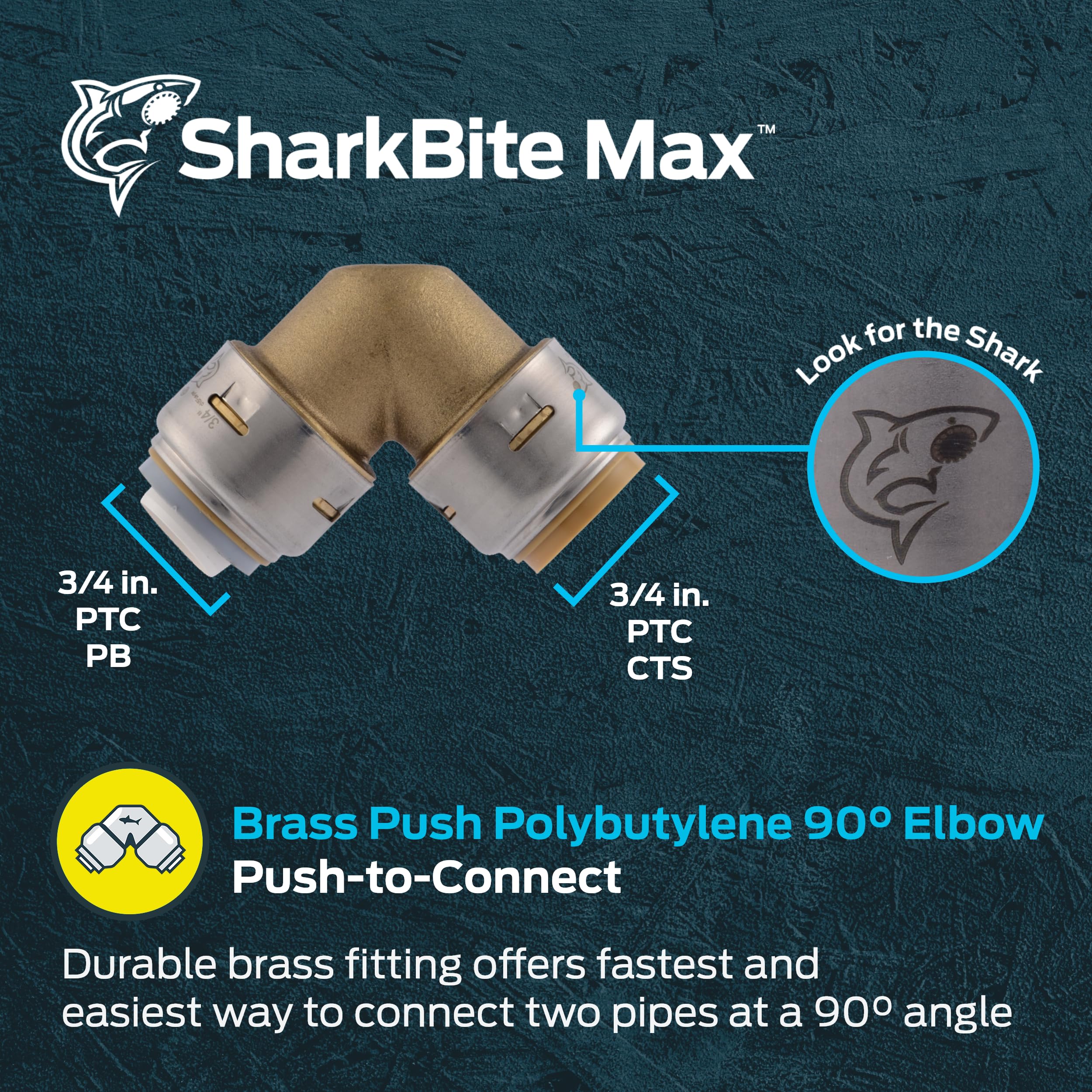 SharkBite Max 3/4 Inch x 3/4 Inch Polybutylene Transition 90 Degree Elbow, Push to Connect Brass Plumbing Fitting, PEX Pipe - Image 2
