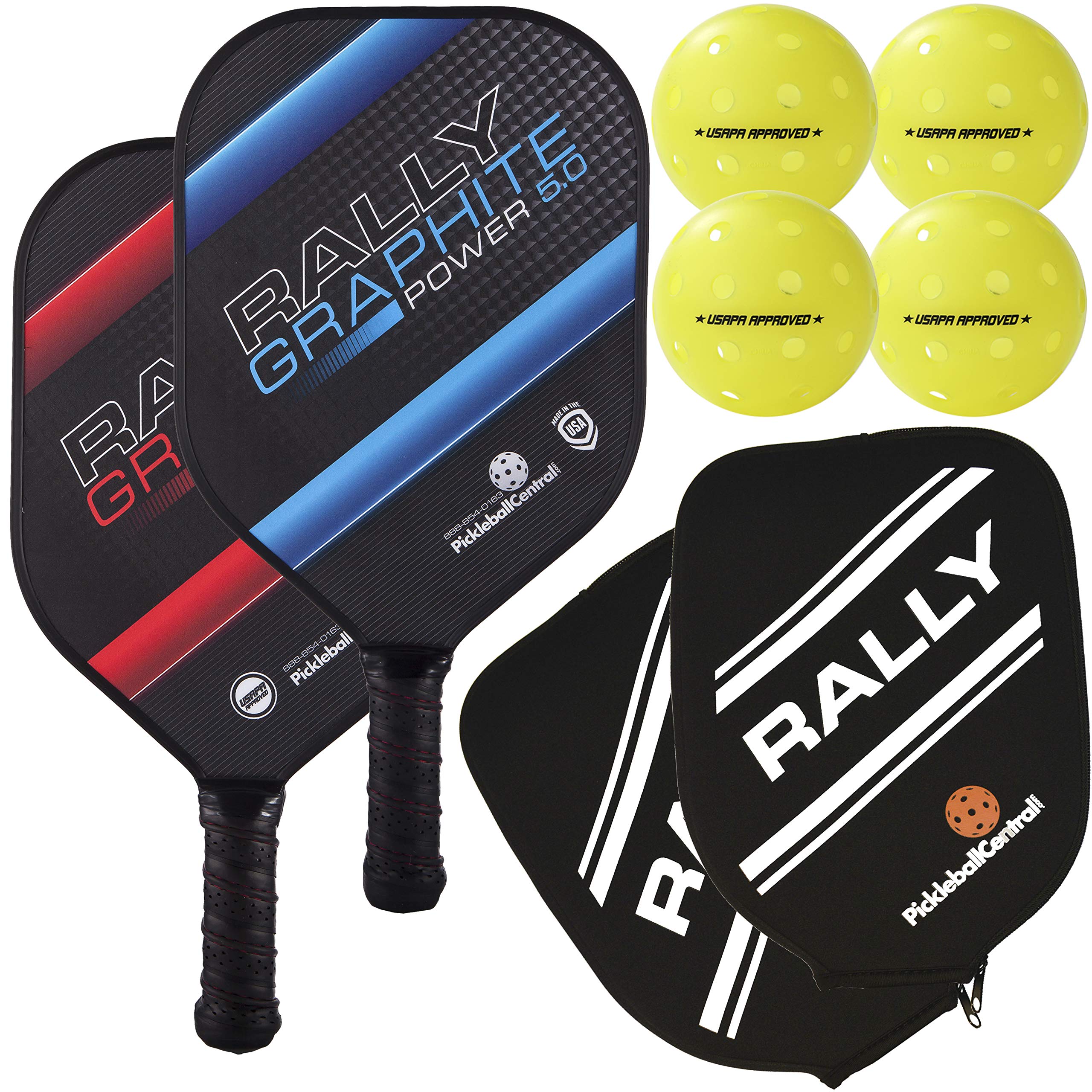 Pickleball Paddle - Rally Graphite Power 5.0 | Honeycomb Core, Graphite/Polymer Hybrid Composite Face | Power, Control, Large Sweet Spot | Paddle Cover