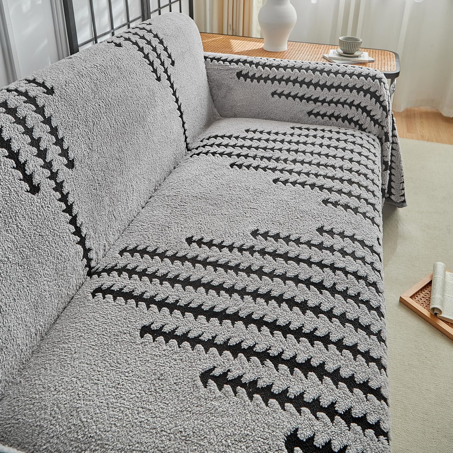 Flannel Boho Sofa Covers Winter Couch 3 Cushion Covers for Couch Sofa Pet Friendly Soft Warm Non Slip Fleece Living Room Loveseat Cover - Washable and Easy Care Furniture Protector 91"x134" Gray