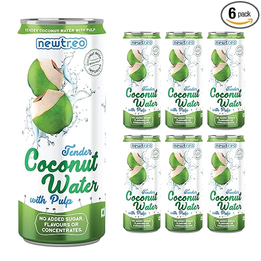 Newtreo 100% Coconut Water with Pulp | Imported Coconut Water | No Added Sugar or Flavours | Not from Concentrate | 06 x 250ml cans
