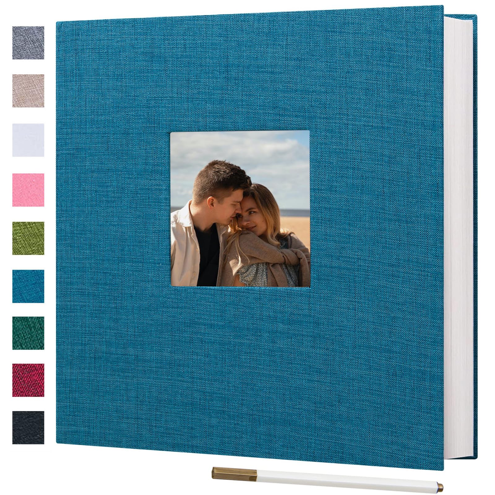 Ponping Large Photo Album Self Adhesive for 3x5 4x6 5x7 8x10 Pictures Linen Scrapbook Album DIY 40 Blank Pages with A Metallic Pen