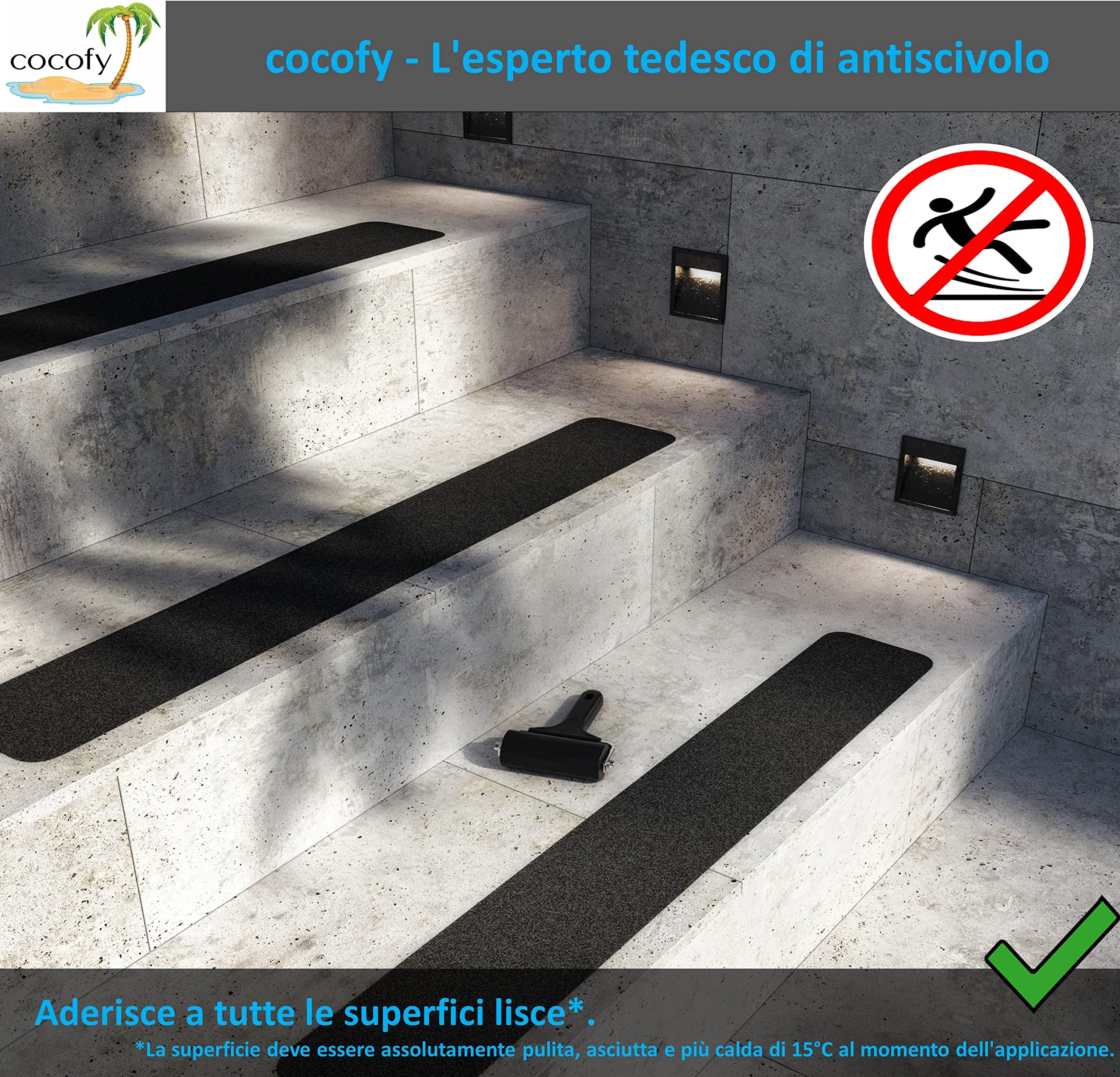 Strisce Antiscivolo per Scale Interne ed Esterne | 10 Strisce di Nastro Antiscivolo Nere (61x10 cm) | Antiscivolo Scale con Speciale Superficie per Esterni | Strisce Antiscivolo con Rullo