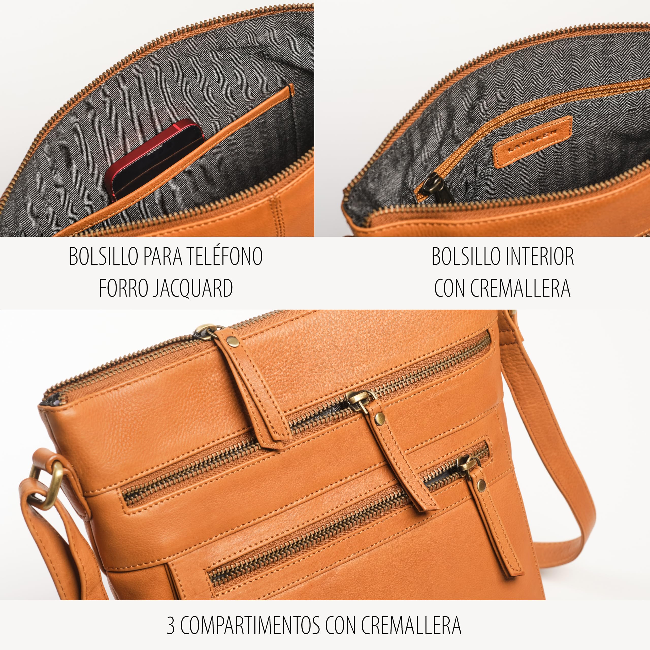 Bolso Bandolera Mujer Piel Auténtica - Bolso Mujer Bandolera con Estilo - Bolso Pequeño Mujer - Bolso Piel Mujer Múltiples Compartimentos - Bolso mujer marca Bolso Mujer Pequeño.