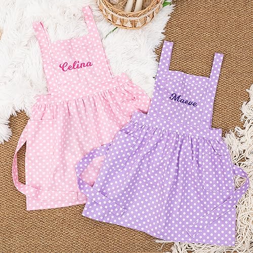Miniatura 7 de MT WORLD Delantales personalizados para niñas, delantales de lunares con espalda cruzada y bolsillos