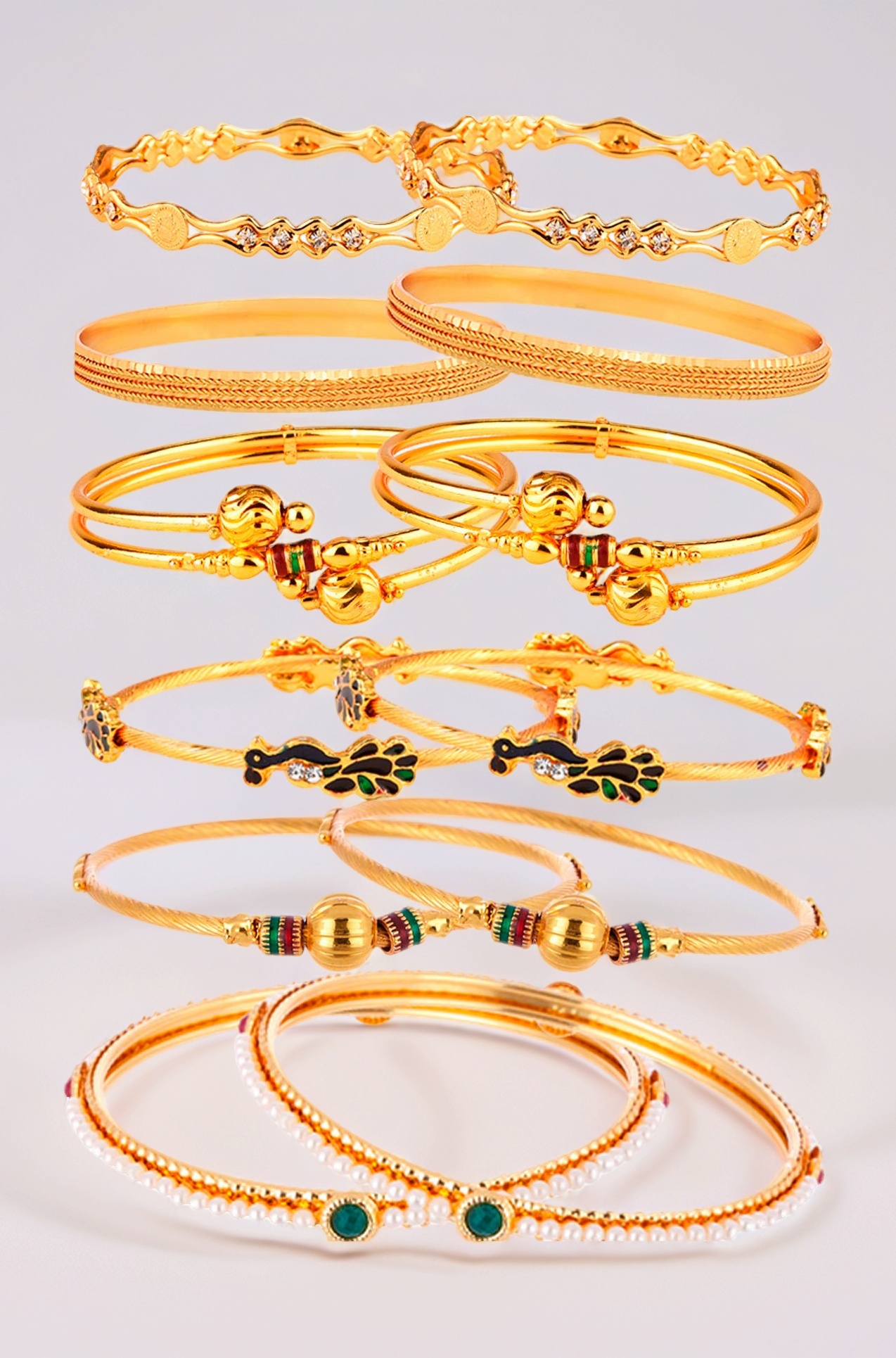 Zeneme Combo of Victoria Bangle Set, Pearls Bangle Set, Trendy Gold Plated and Coinage Bangle Set for Women & Girls- Pack of 12