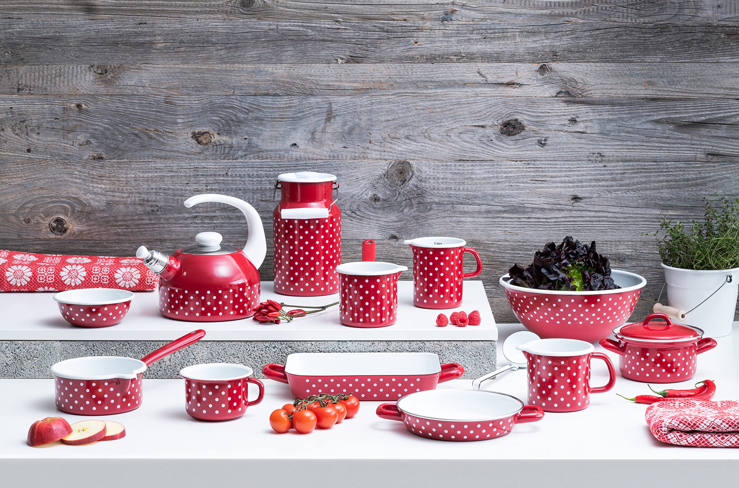 Riess, 0127-077 Casserole Dish with Lid, Country Dots Red, Diameter 14 cm, Height Without Lid 8 cm, Capacity 0.75 litres - Image 3