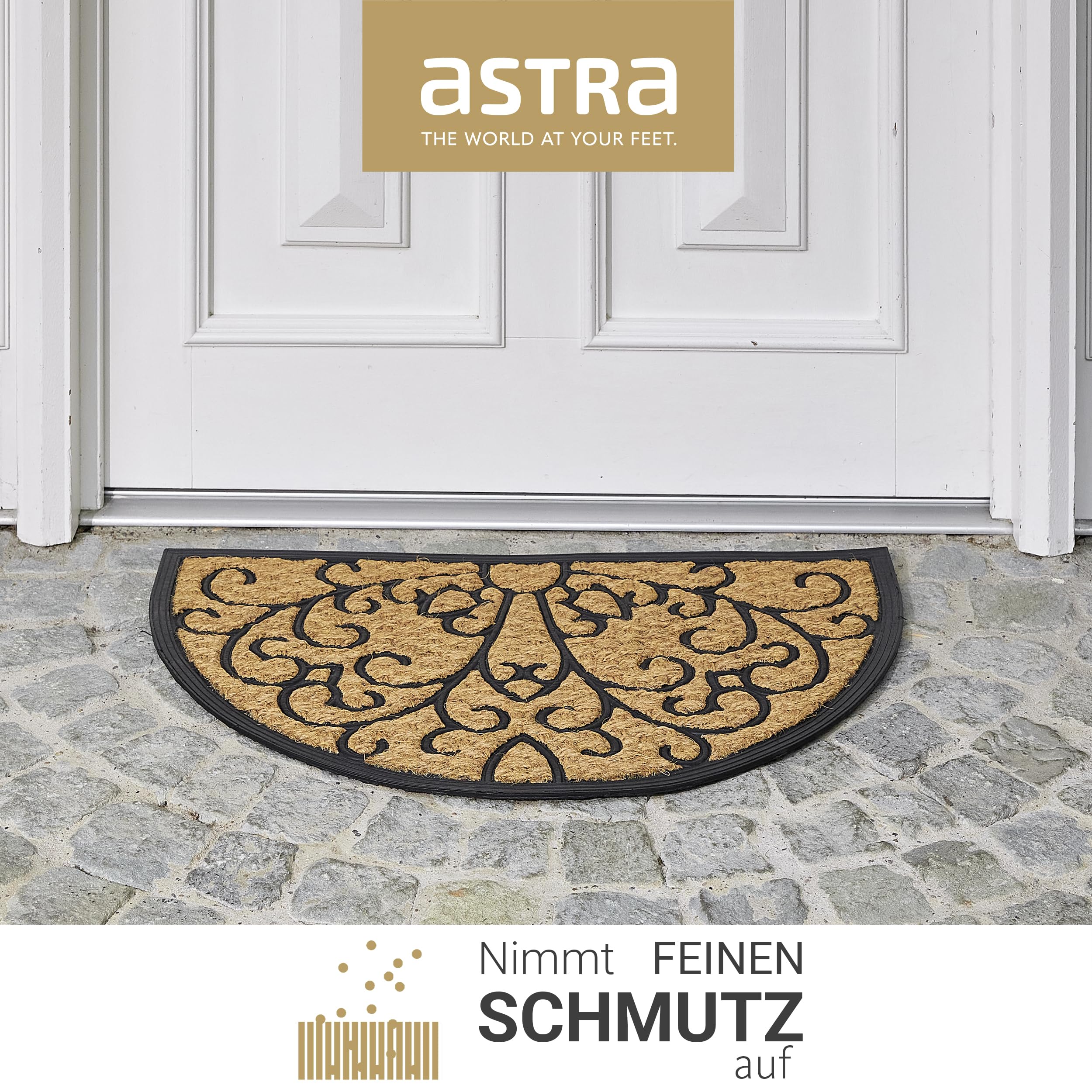 ASTRA Coco Deluxe antypoślizgowa wycieraczka zewnętrzna odporna na warunki atmosferyczne – wycieraczka z gumy i antybakteryjna kokosowa – zatrzymująca brud 45 x 75 cm, zestaw 2 szt., Relief półokrągły