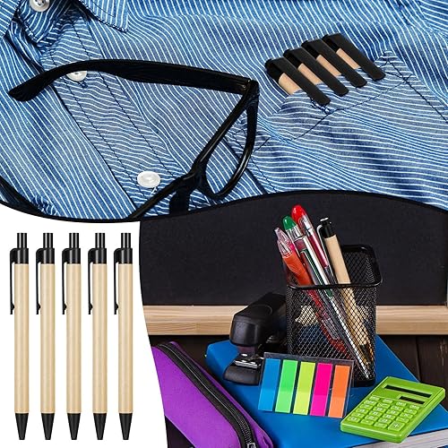 Miniatura 6 de Sabary Paquete de 200 bolígrafos de papel kraft reciclado, retráctiles, ecológicos, de punta media, suministros de escritura para oficina, diario,