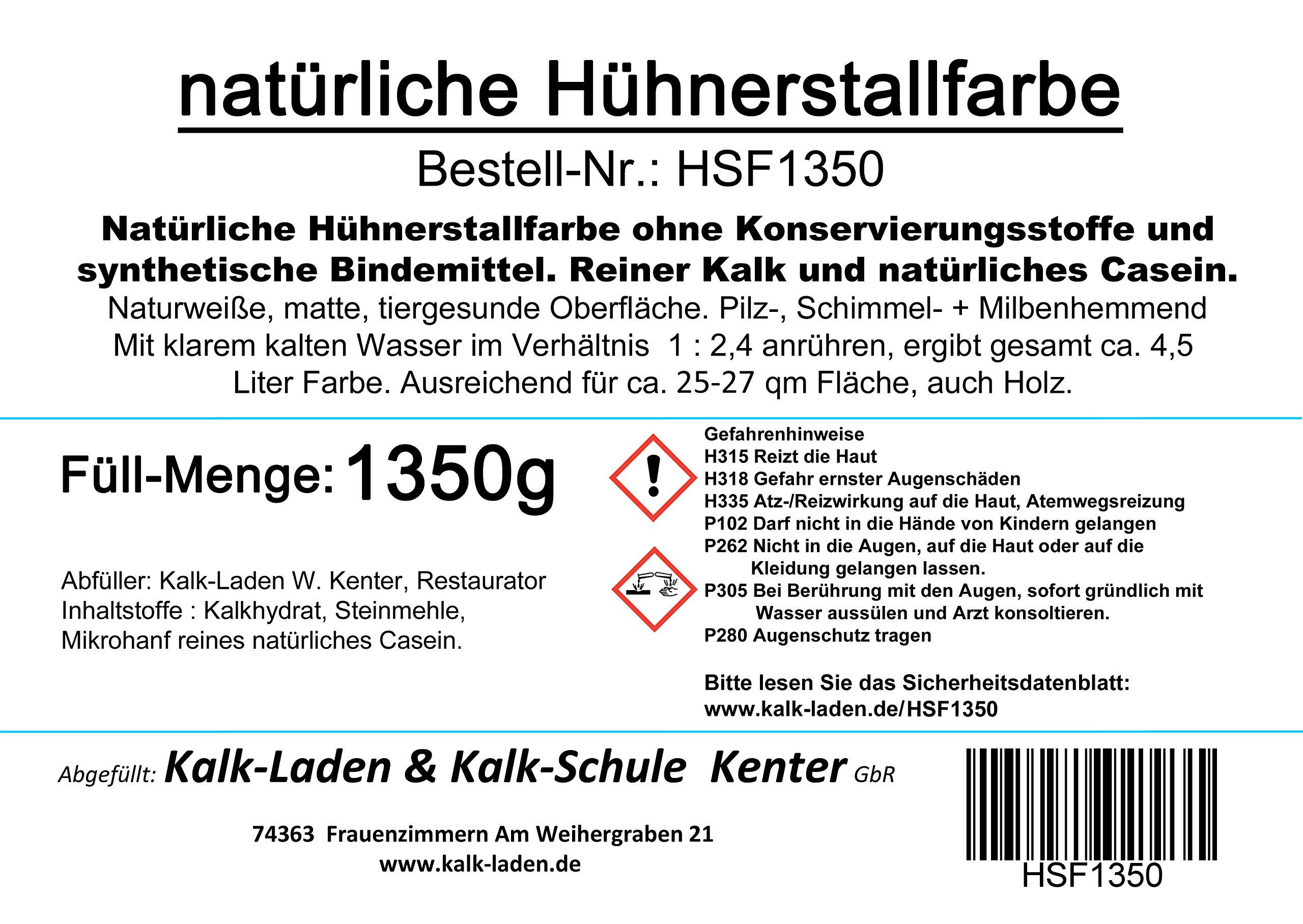 Hühner-Stall-Farbe ohne jegliche Schadstoffe. Für bis zu 27 qm, 100% Bio, 1350 g