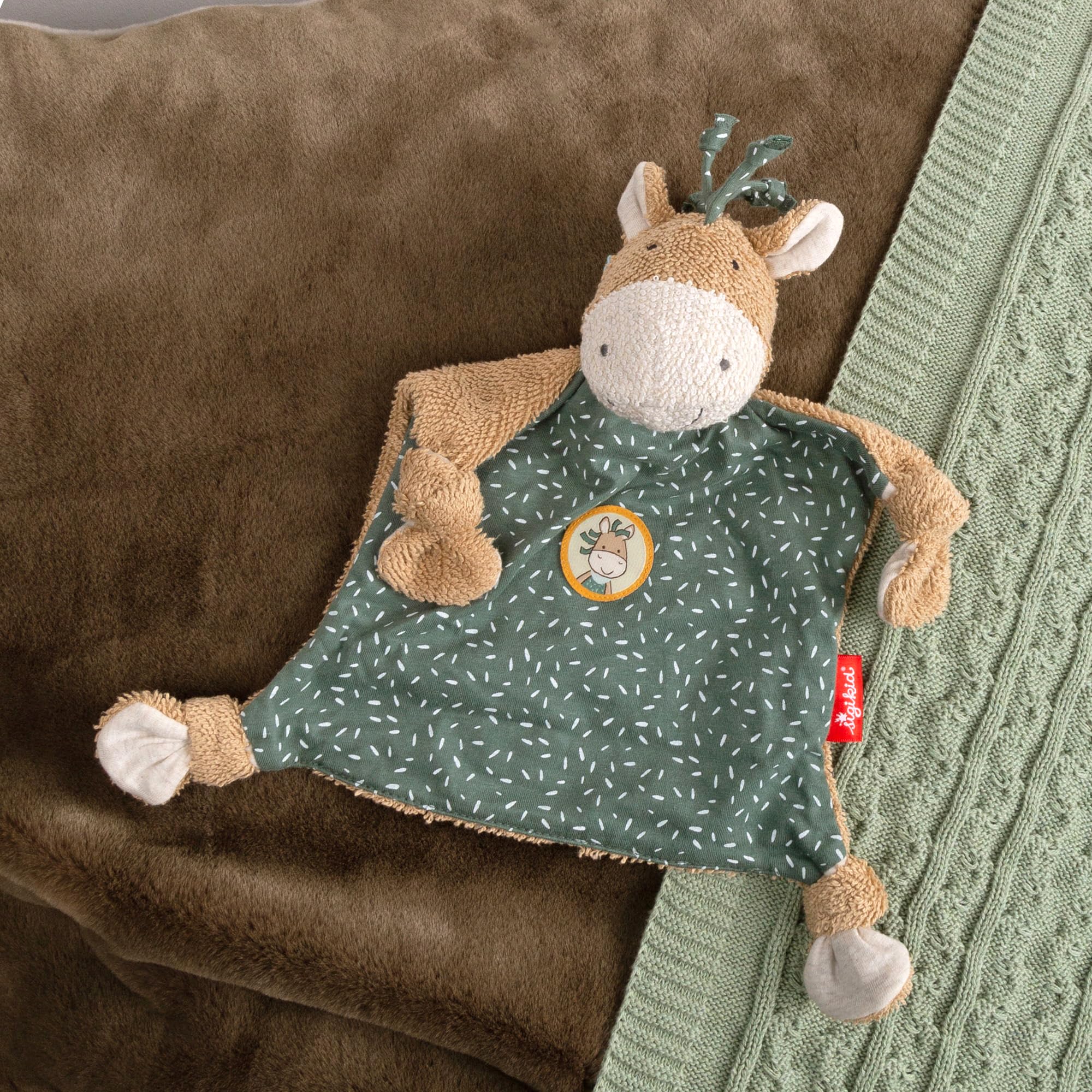 SIGIKID Schnuffeltuch Pony Wiah grün- Baby Schmusetuch - Spielzeug Stofftier Kuscheltier – Stofftuch für Neugeborene - Plüschtier zum Trösten für Babys und Kleinkinder ab Geburt geeignet