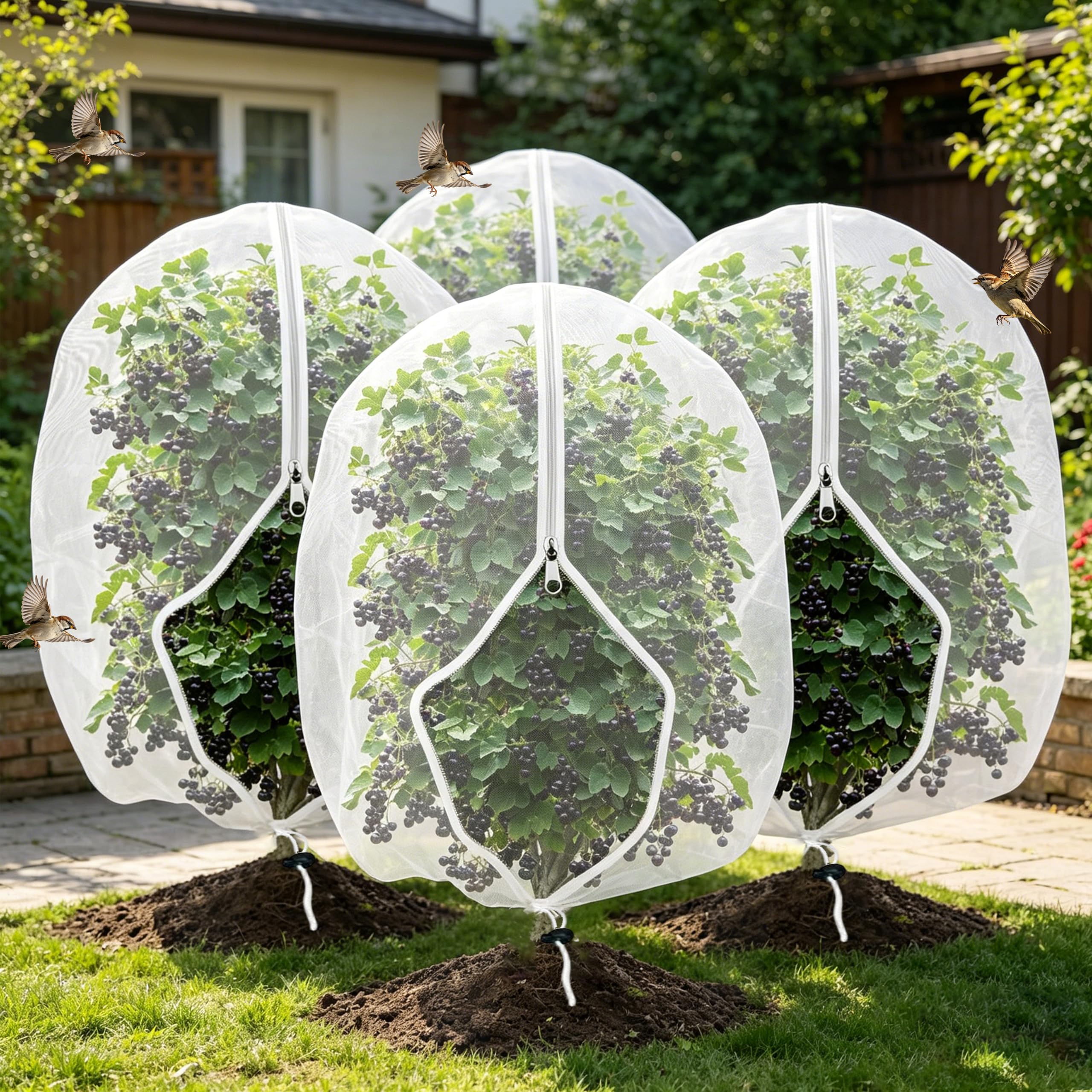 Fruit Tree Netting Bird Protection with Zipper, Bird Insect Barrier Netting Fine Mesh Protection Bags, Cherry Plant Net for Protect Plant Fruits Flower From Insect Bird Eating (4PCS 105 * 72CM)