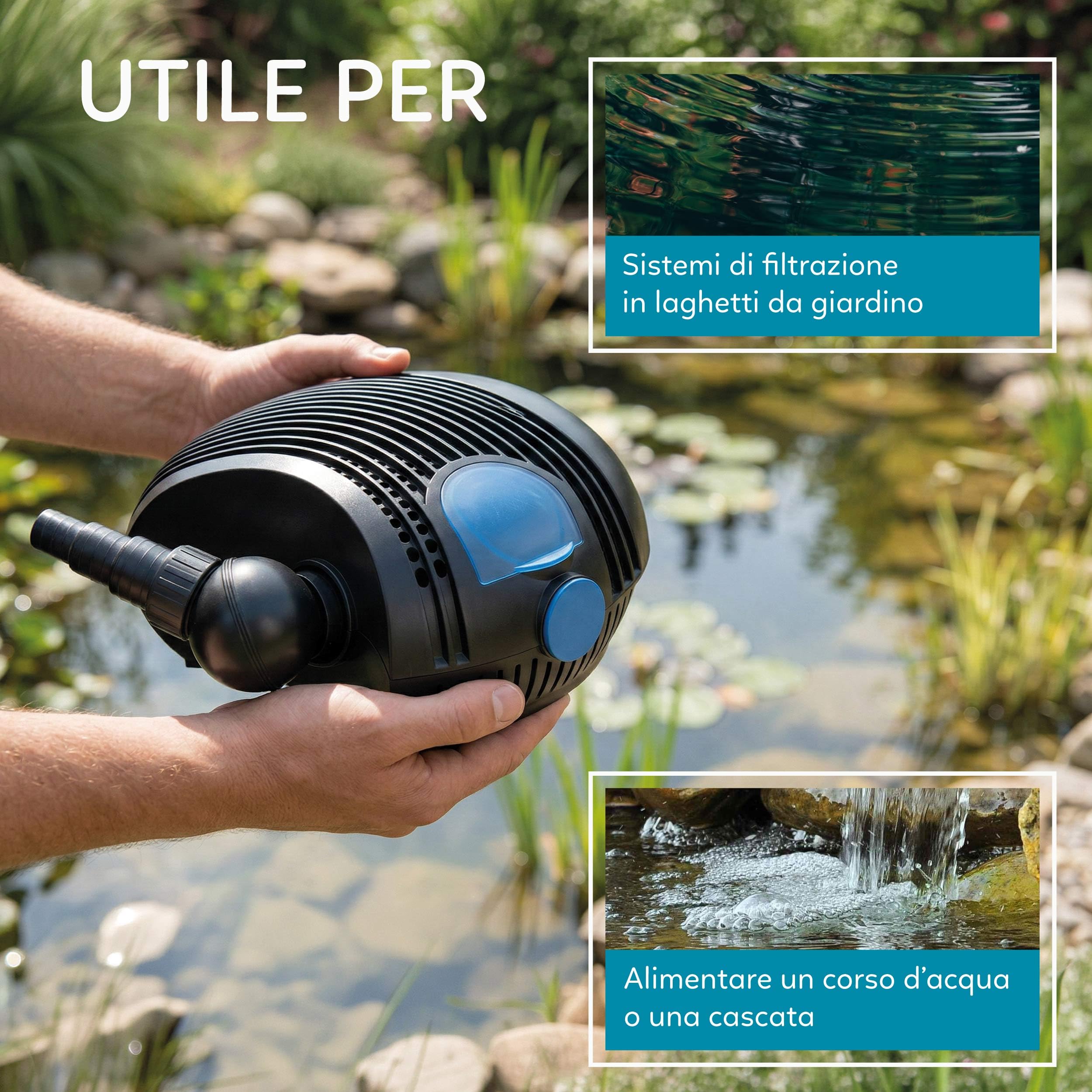 AQPOND Flux Pumpe für Teich und Gartenbrunnen – Tauchpumpe mit hoher Durchflussmenge für Wasserfälle, Bachläufe und Teichfilter – kompaktes Design mit 10 m langem Kabel, 8000 l/h