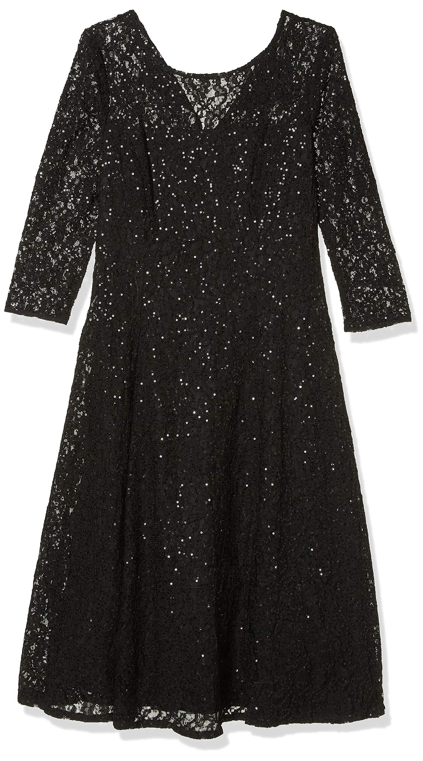 S.L. Fashions Women's Tea Length Three Quarter Sleeve Sequin Lace Dress